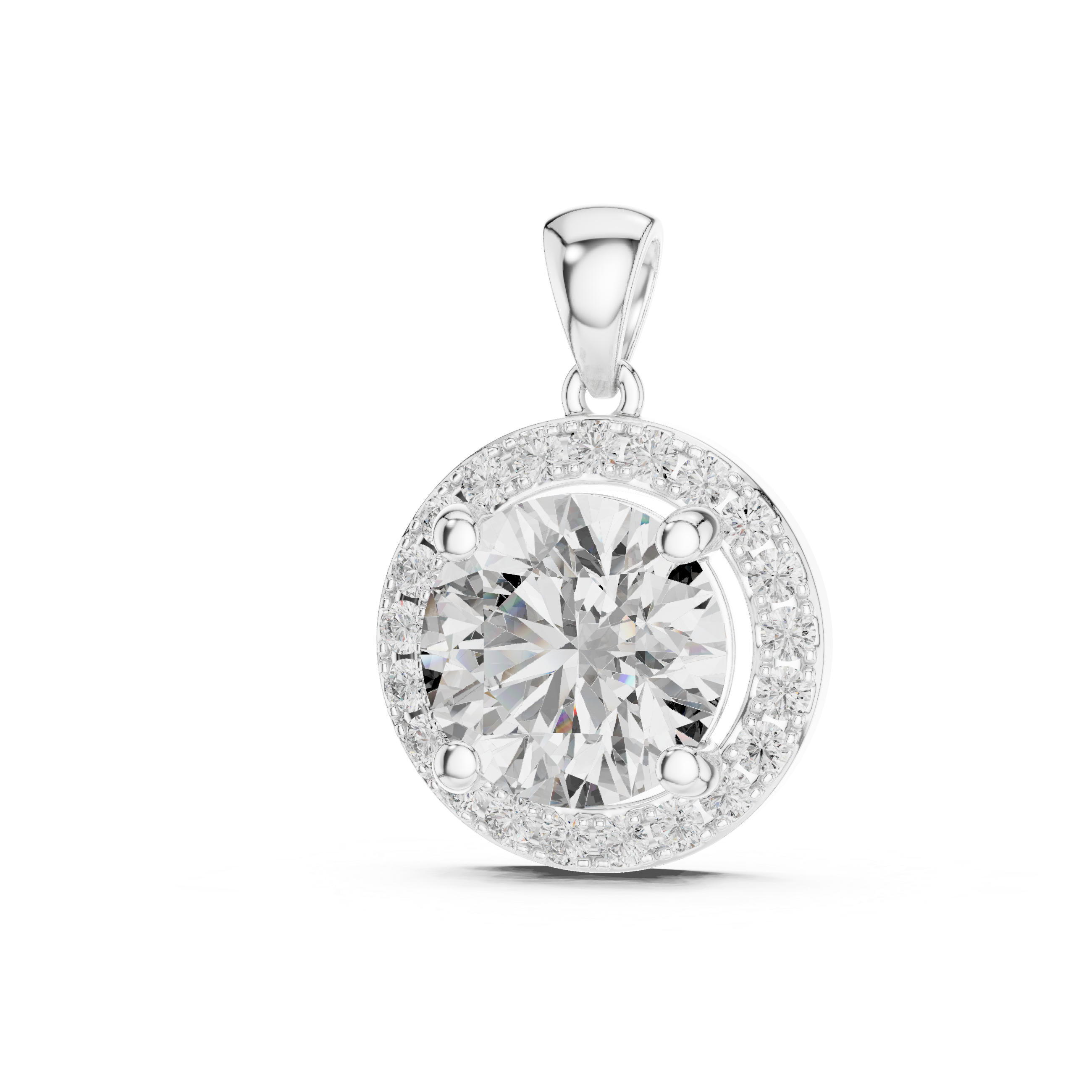 Round Bezel Frame Diamond Pendant in White Gold - VYKA Diamonds