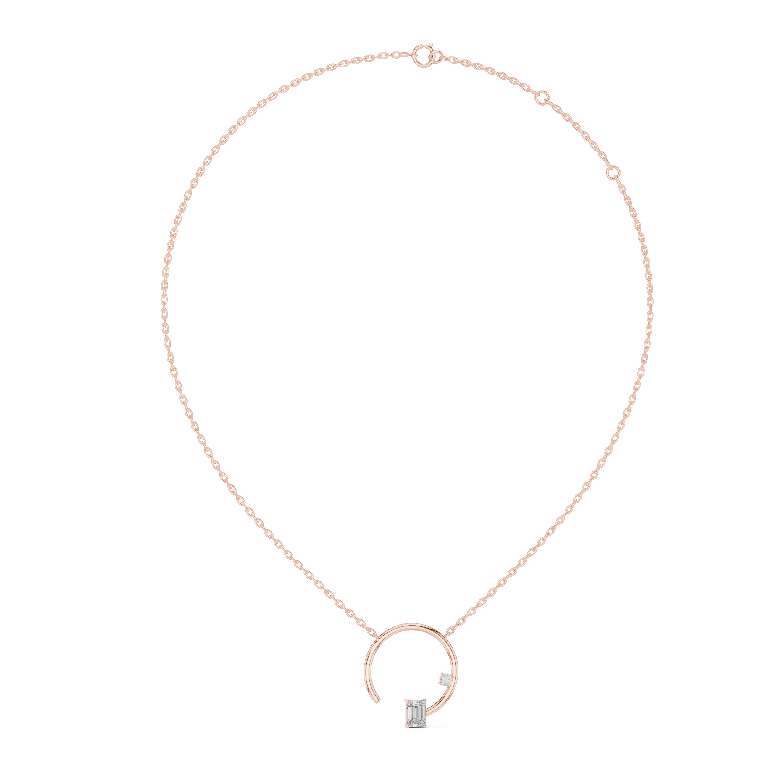 Dual Stone Crescent Diamond Pendant in Rose Gold - VYKA Diamonds
