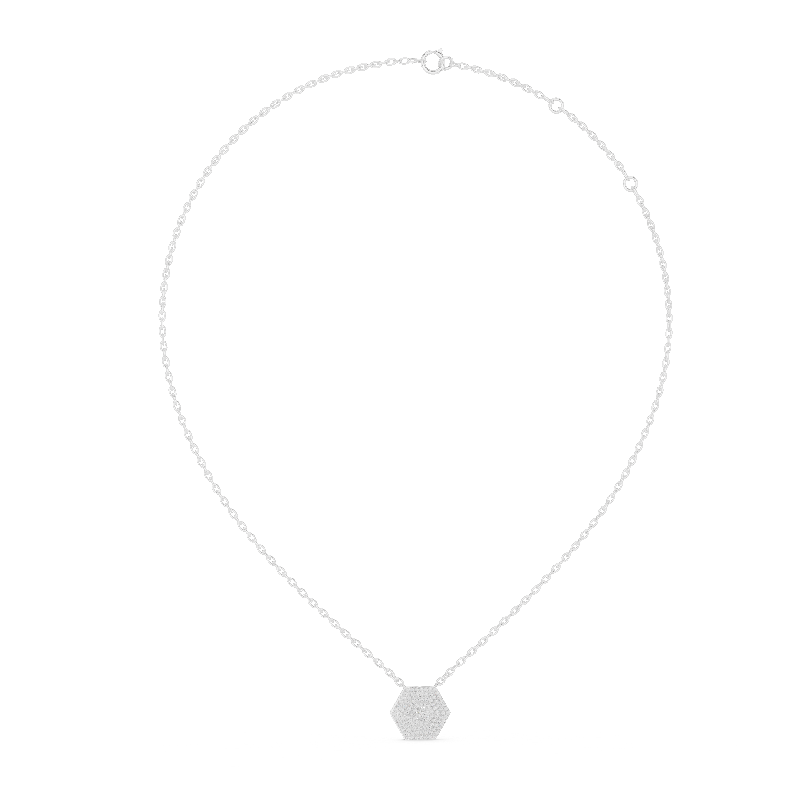 Hexagonal Pave Diamond Pendant in White Gold - VYKA Diamonds