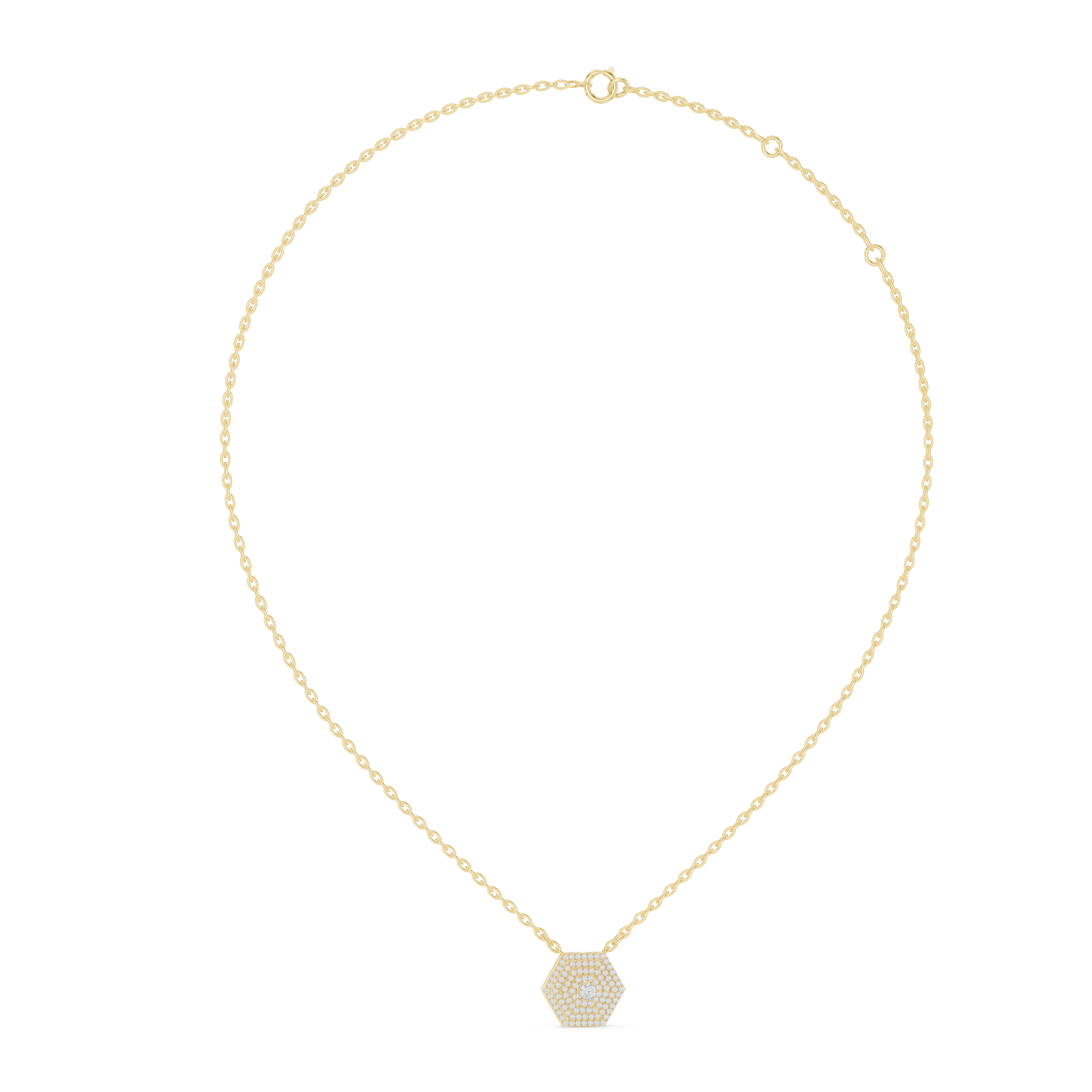 Hexagonal Pave Diamond Pendant in Yellow Gold - VYKA Diamonds