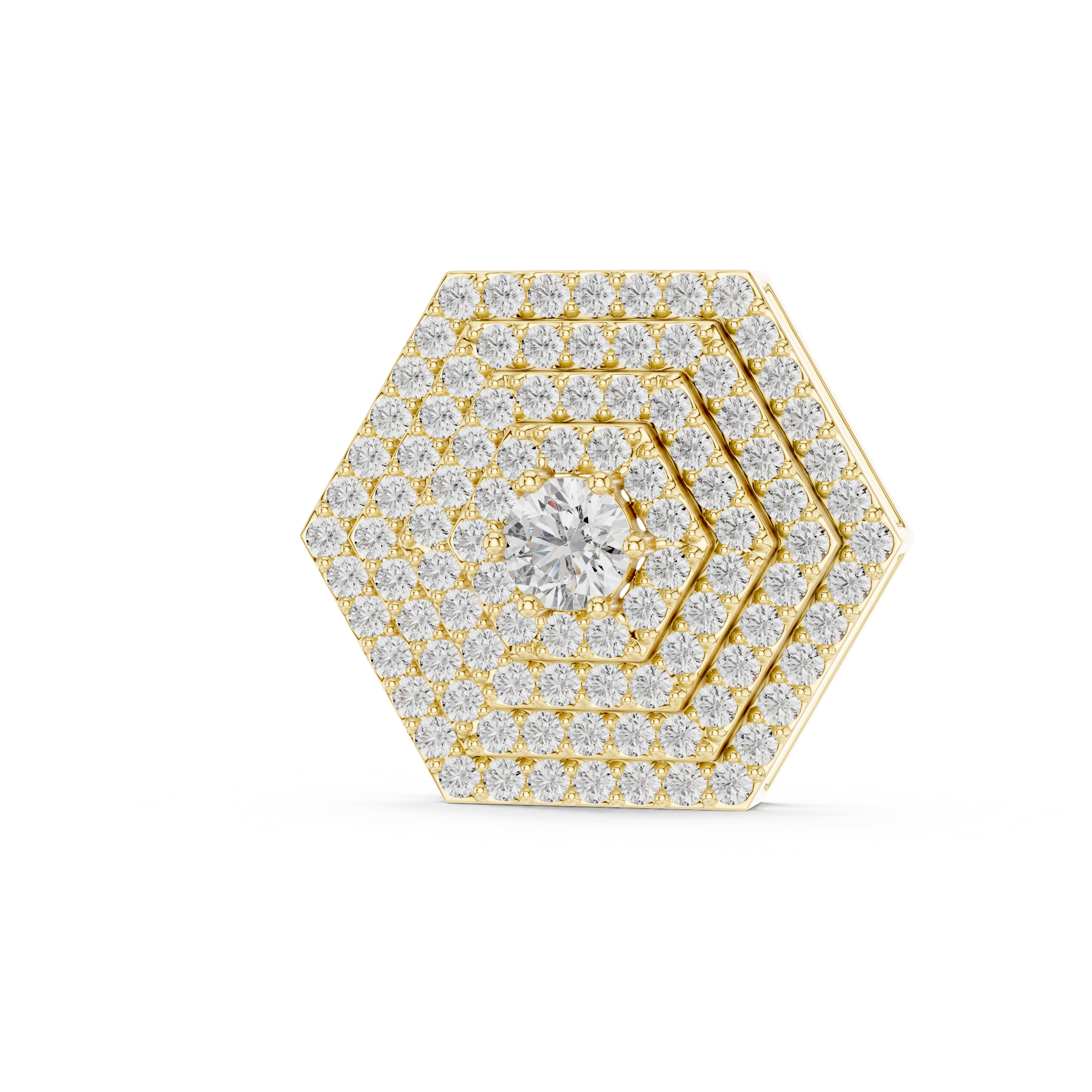 Hexagonal Pave Diamond Pendant in Yellow Gold - VYKA Diamonds