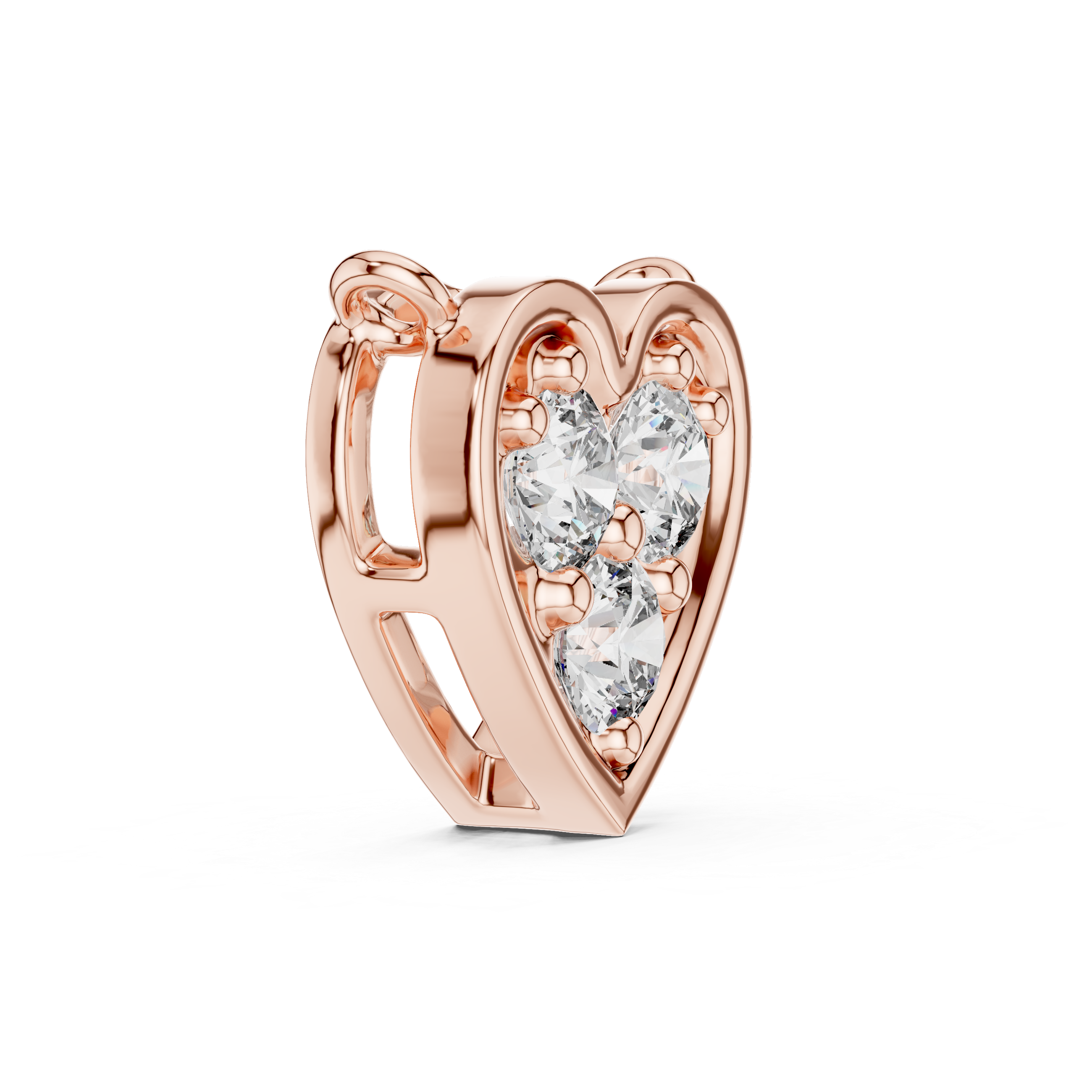 تعليقة الألماس بثلاثة قلوب حجرية in Rose Gold - VYKA Diamonds