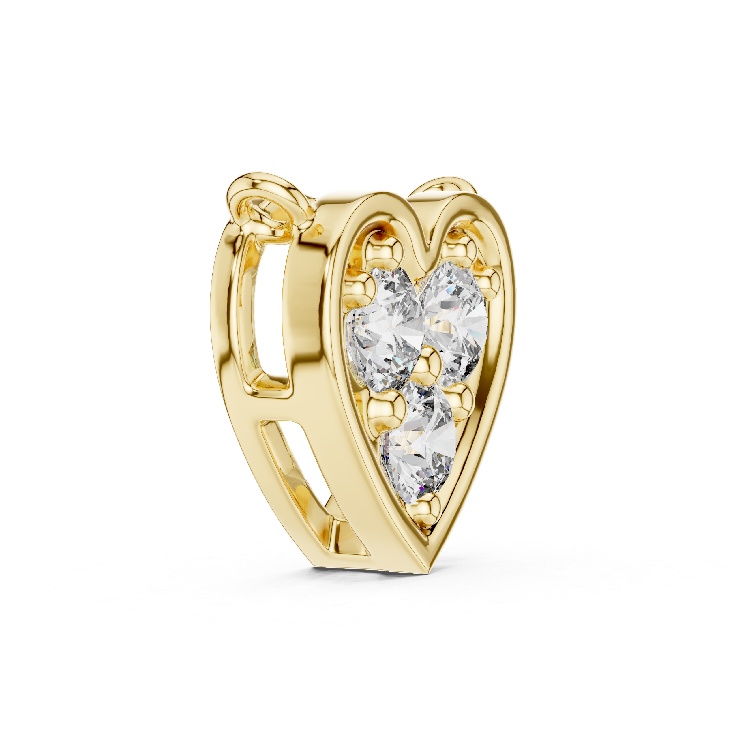 تعليقة الألماس بثلاثة قلوب حجرية in Yellow Gold - VYKA Diamonds