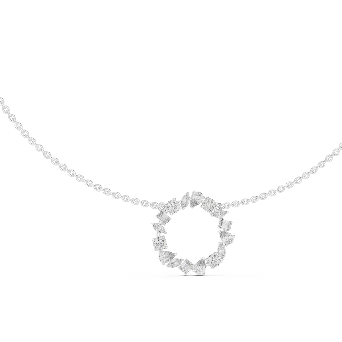 عقد بدائرة مفتوحة من ألماس متنوع القطع in White Gold - VYKA Diamonds