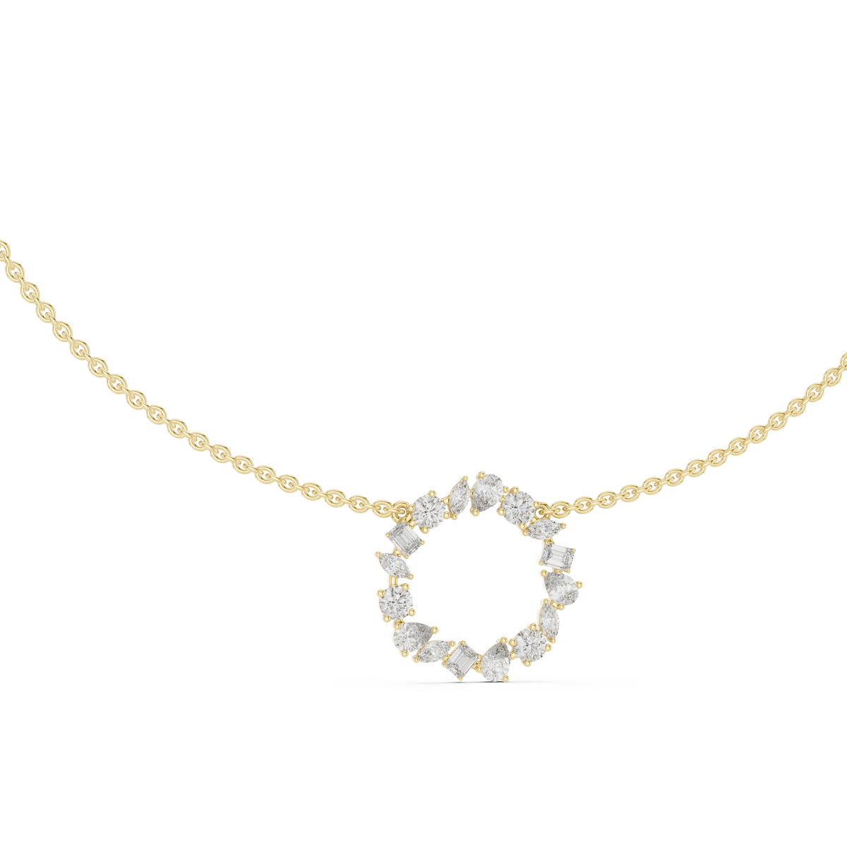 عقد بدائرة مفتوحة من ألماس متنوع القطع in Yellow Gold - VYKA Diamonds