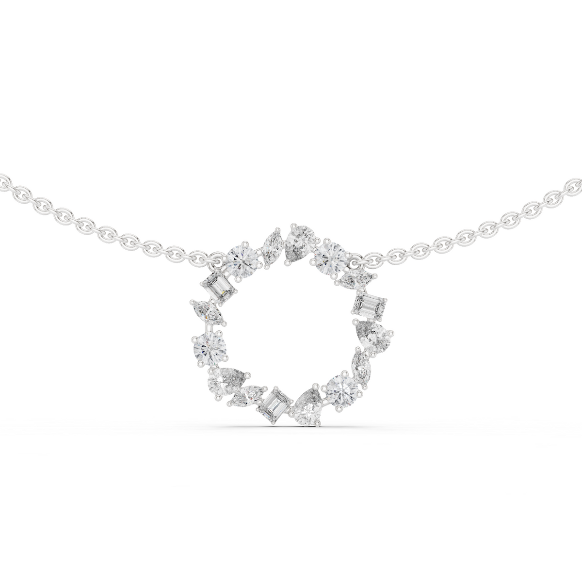 عقد بدائرة مفتوحة من ألماس متنوع القطع in White Gold - VYKA Diamonds