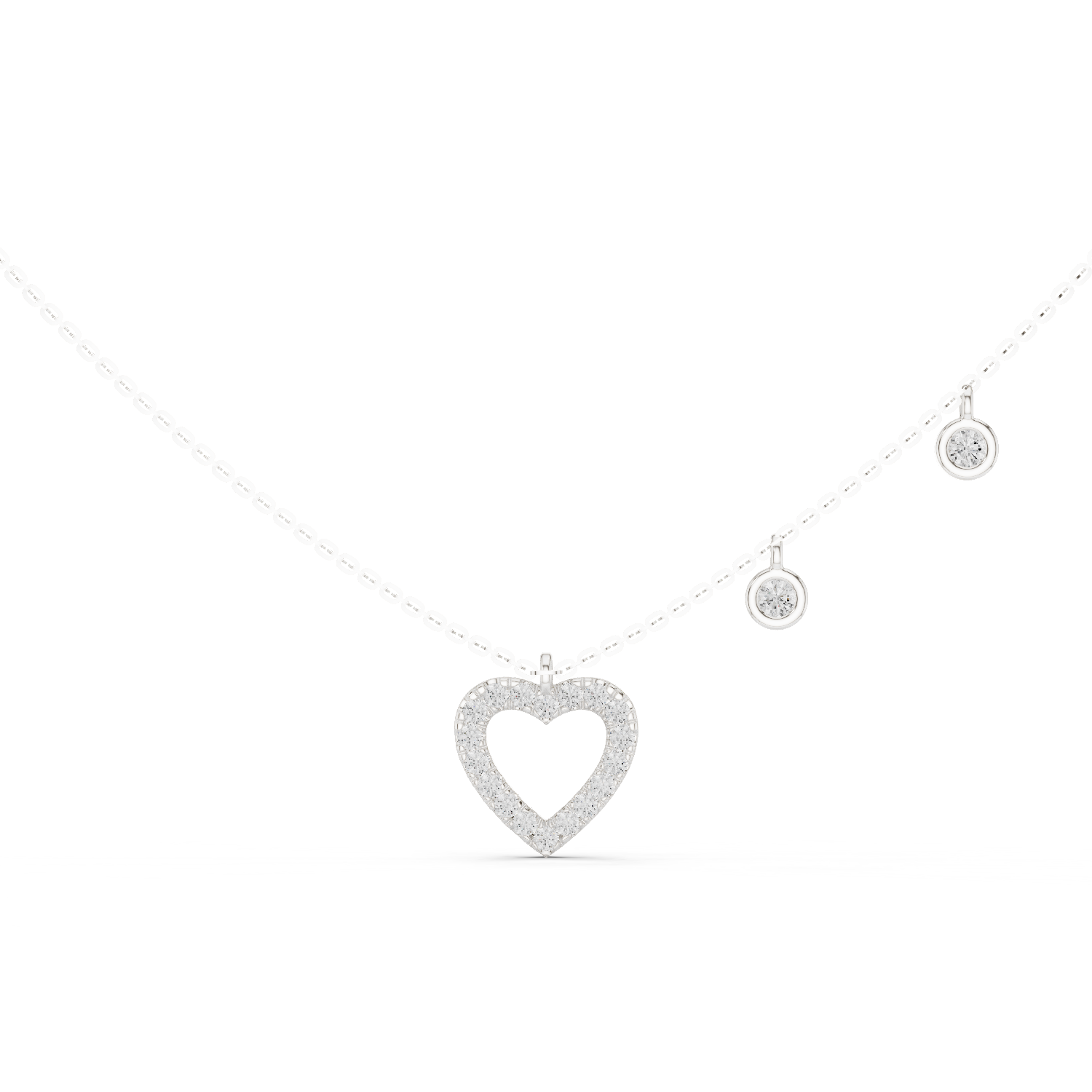 Open Heart Charm Diamond Pendant in White Gold - VYKA Diamonds