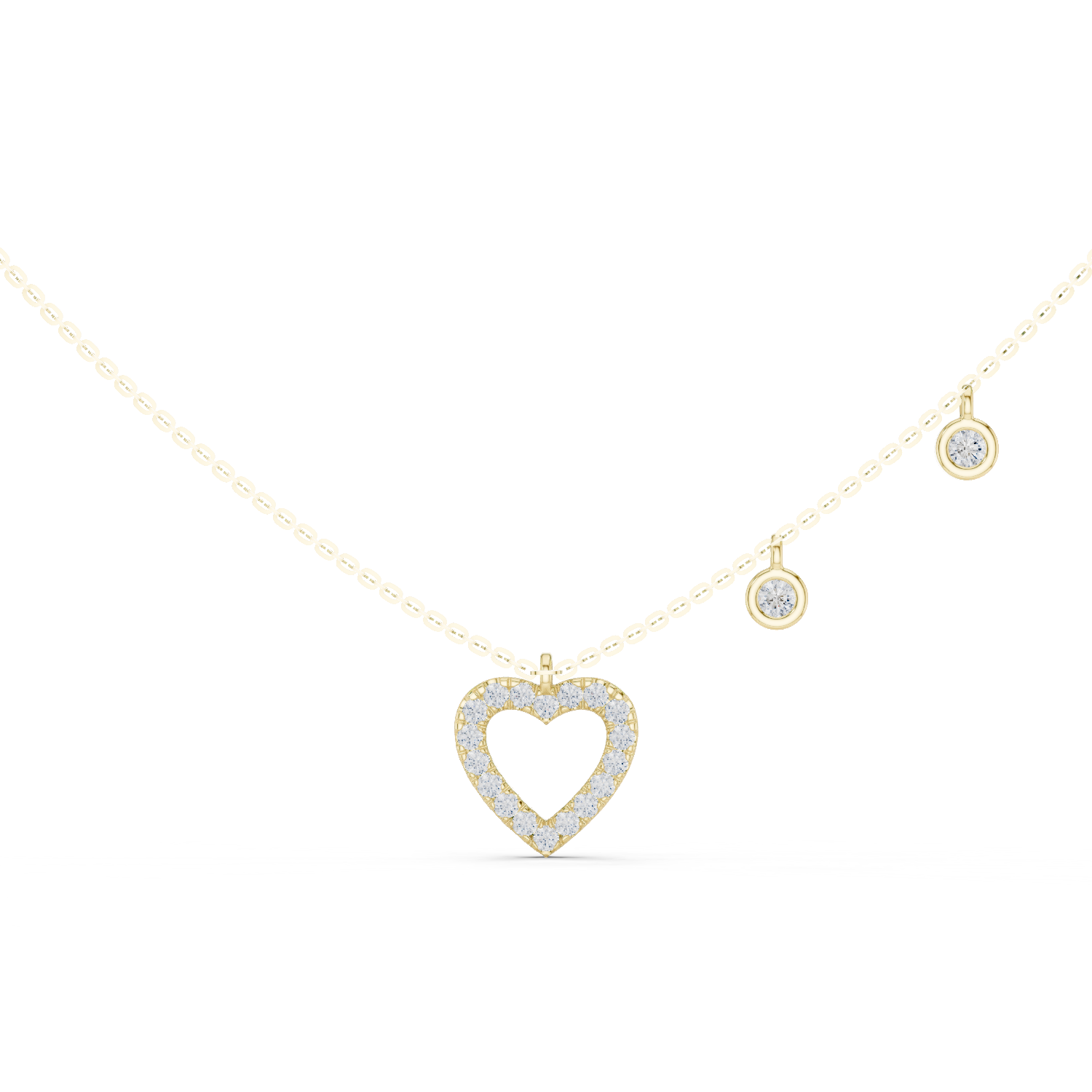 Open Heart Charm Diamond Pendant in Yellow Gold - VYKA Diamonds