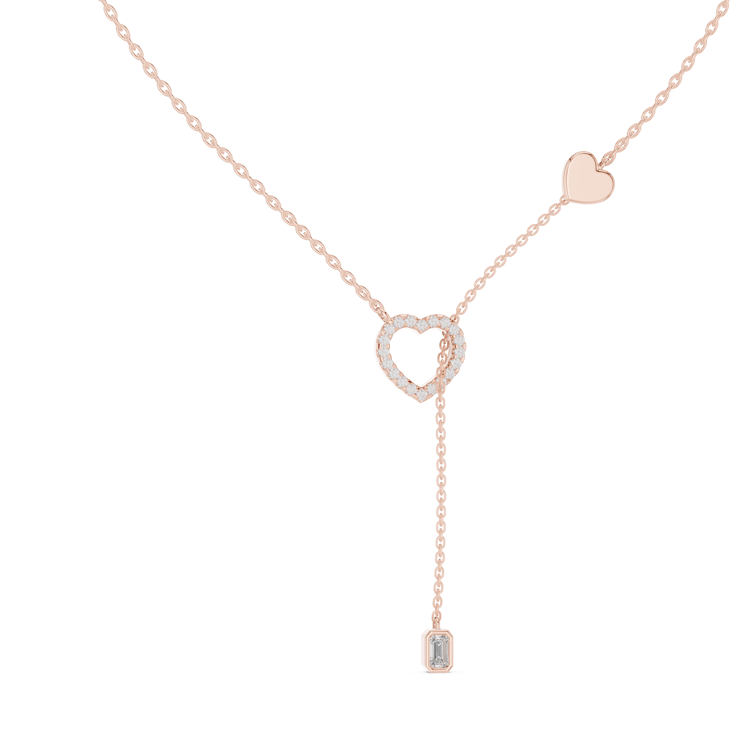 Double Heart Lariat Diamond Pendant in Rose Gold - VYKA Diamonds
