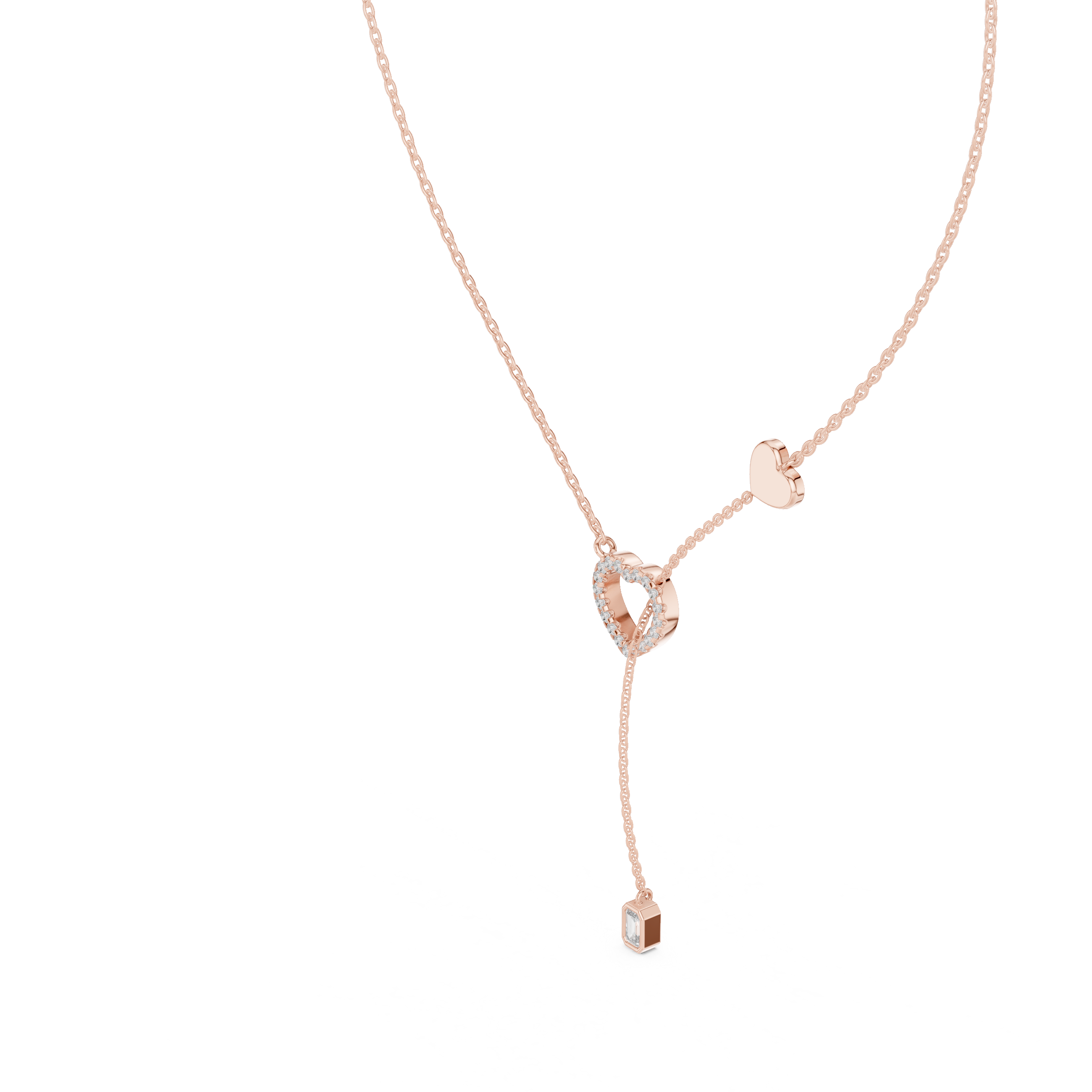 Double Heart Lariat Diamond Pendant in Rose Gold - VYKA Diamonds
