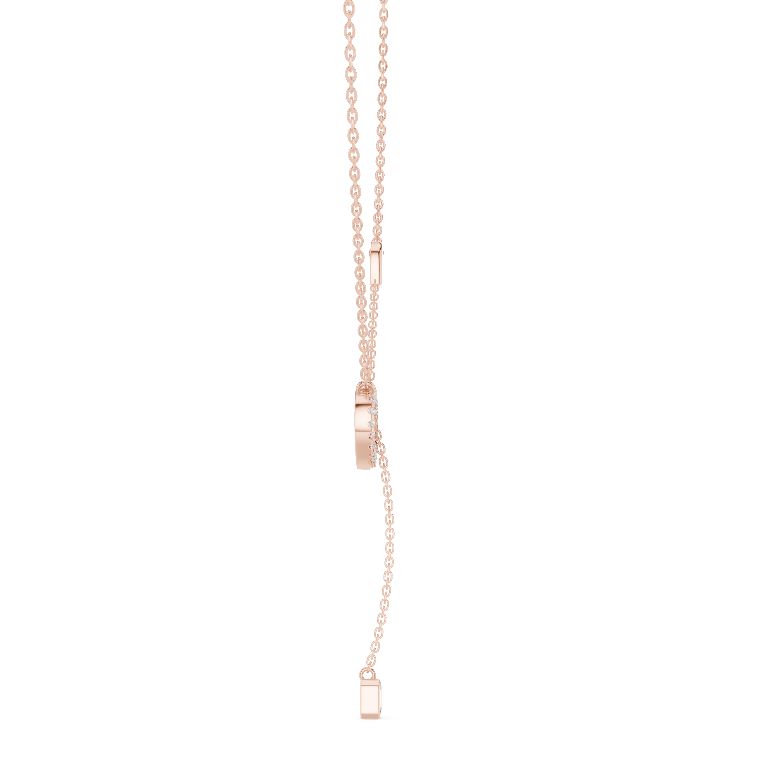 Double Heart Lariat Diamond Pendant in Rose Gold - VYKA Diamonds