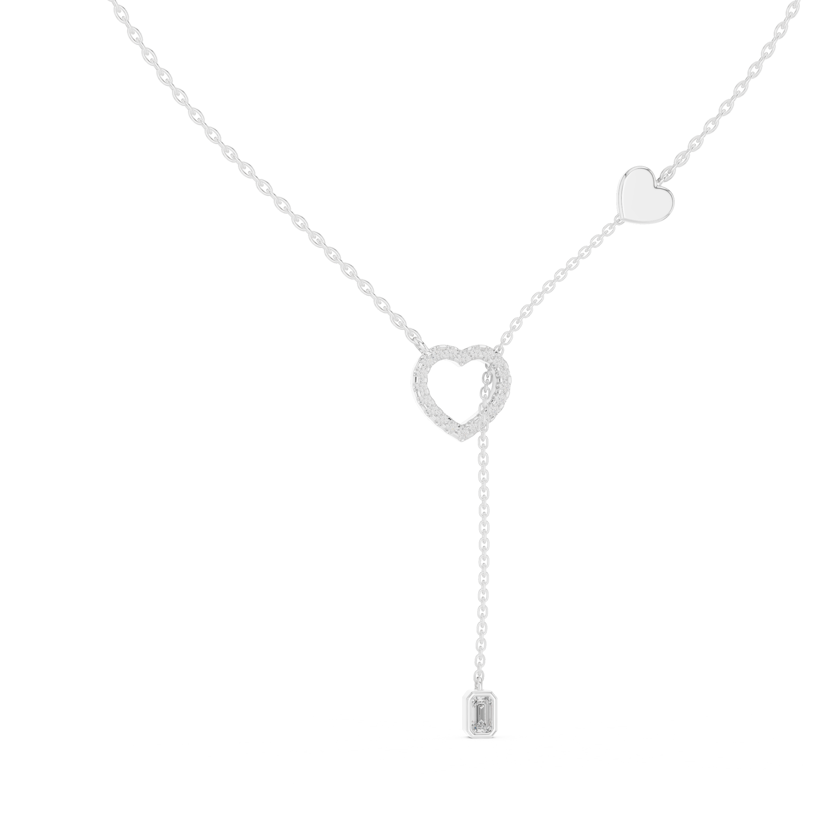 Double Heart Lariat Diamond Pendant in White Gold - VYKA Diamonds