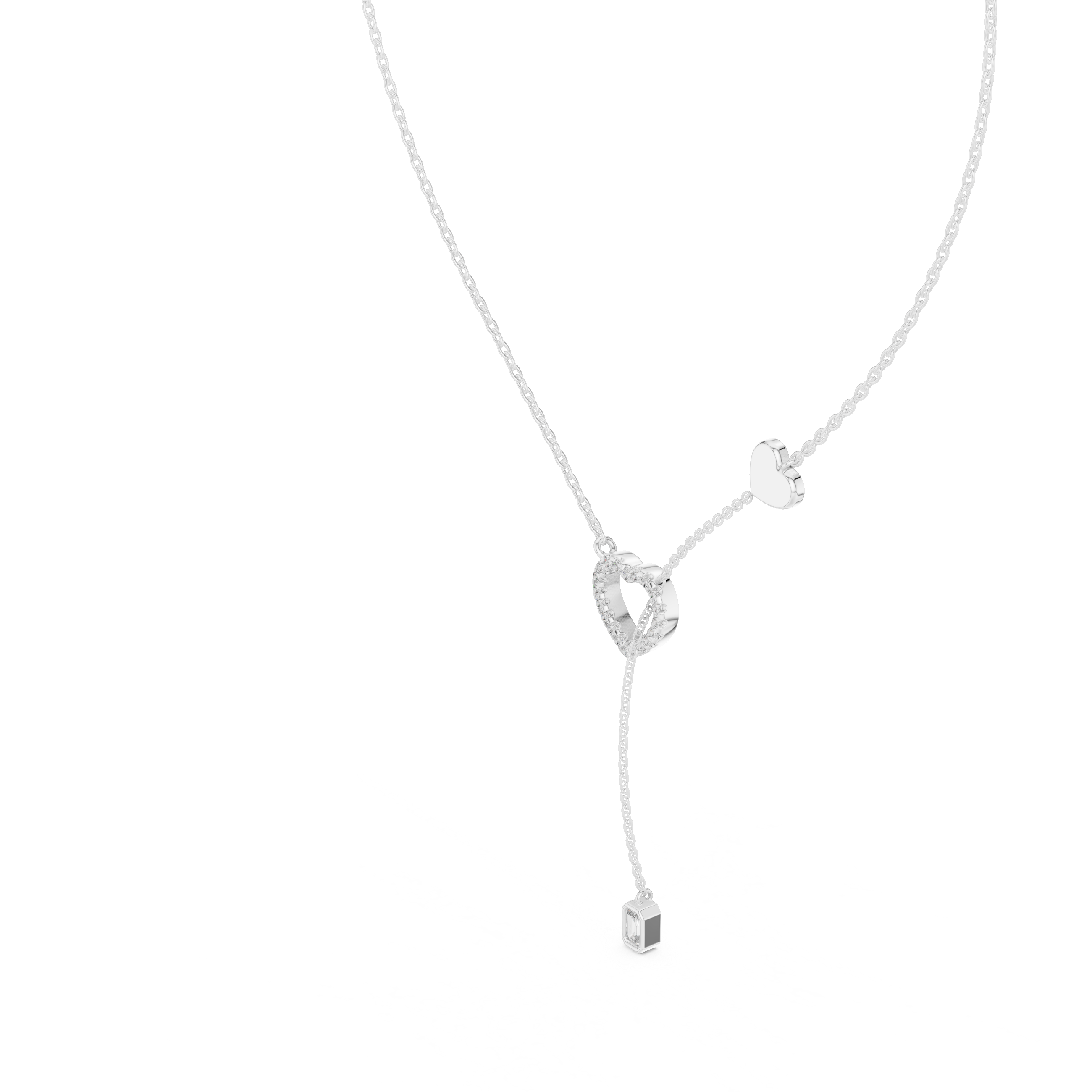 Double Heart Lariat Diamond Pendant in White Gold - VYKA Diamonds