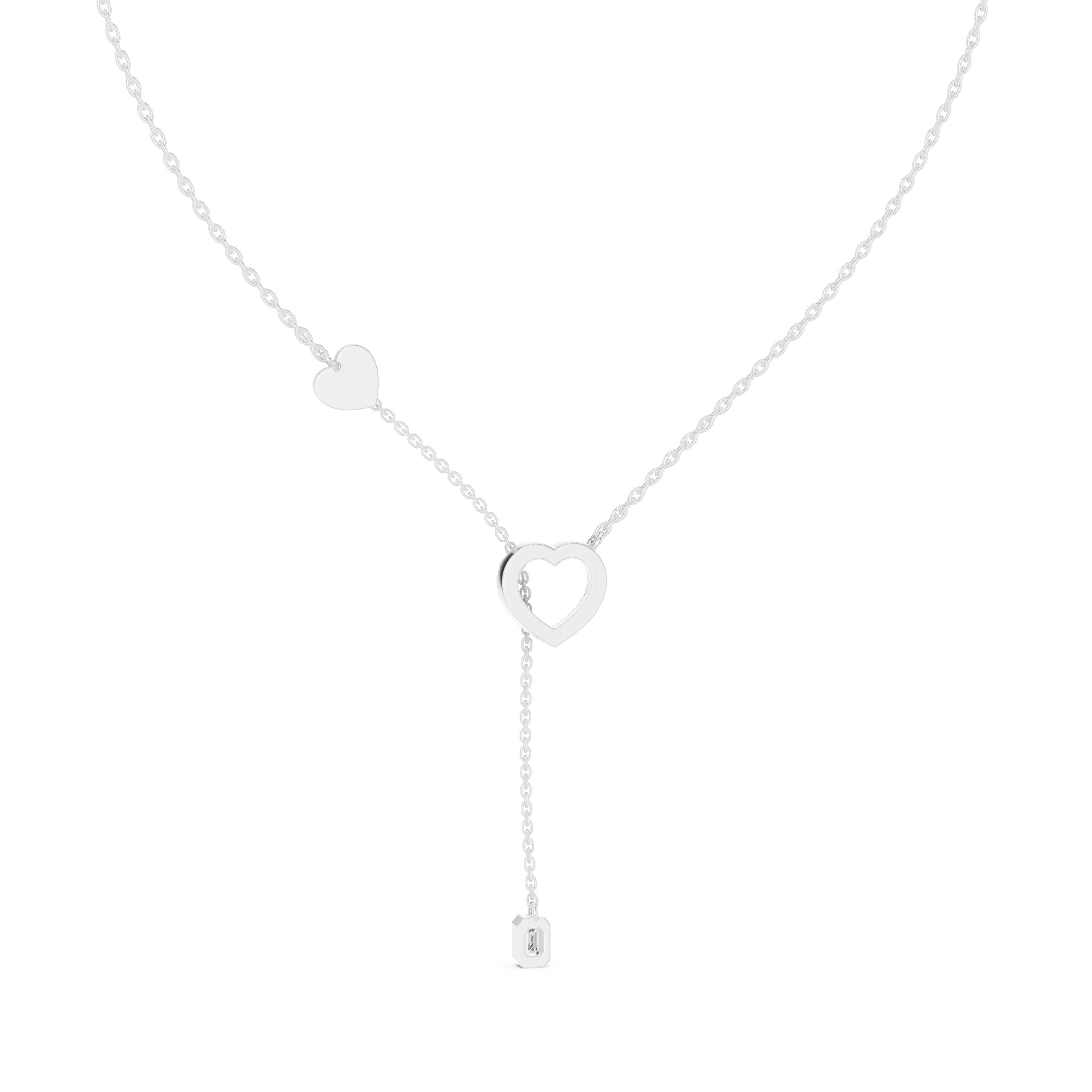 Double Heart Lariat Diamond Pendant in White Gold - VYKA Diamonds