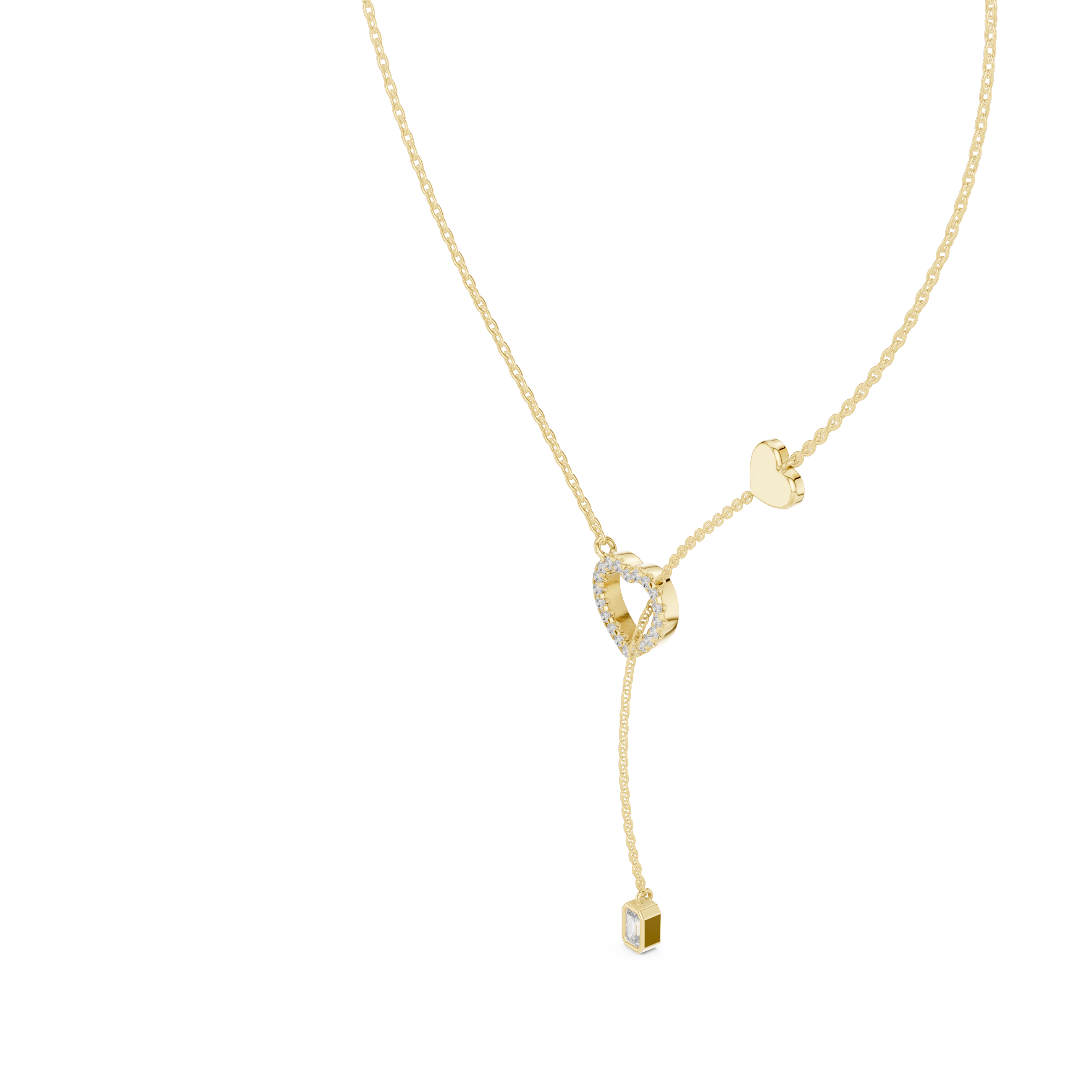 Double Heart Lariat Diamond Pendant in Yellow Gold - VYKA Diamonds