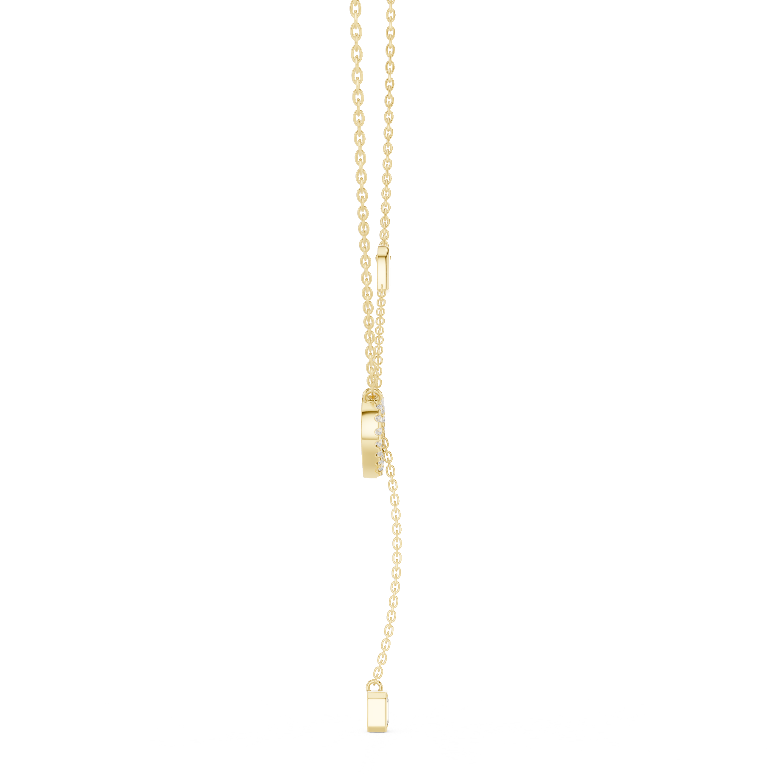 Double Heart Lariat Diamond Pendant in Yellow Gold - VYKA Diamonds