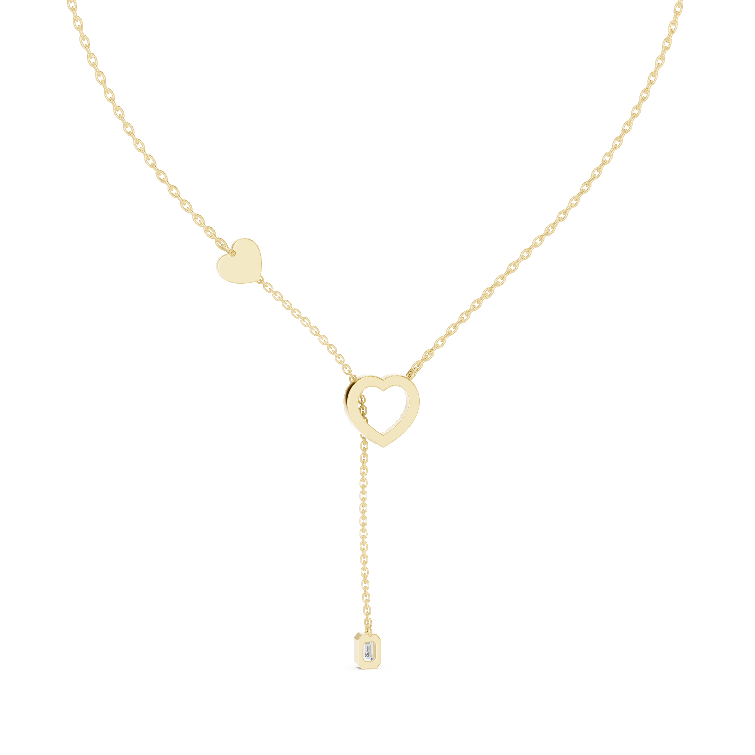 Double Heart Lariat Diamond Pendant in Yellow Gold - VYKA Diamonds