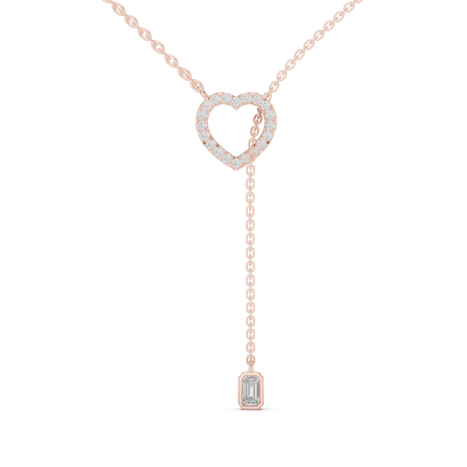 Double Heart Lariat Diamond Pendant in Rose Gold - VYKA Diamonds