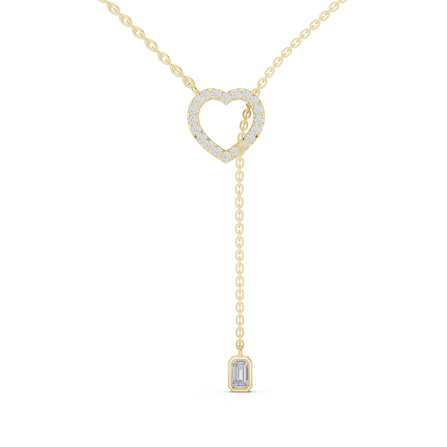 Double Heart Lariat Diamond Pendant in Yellow Gold - VYKA Diamonds