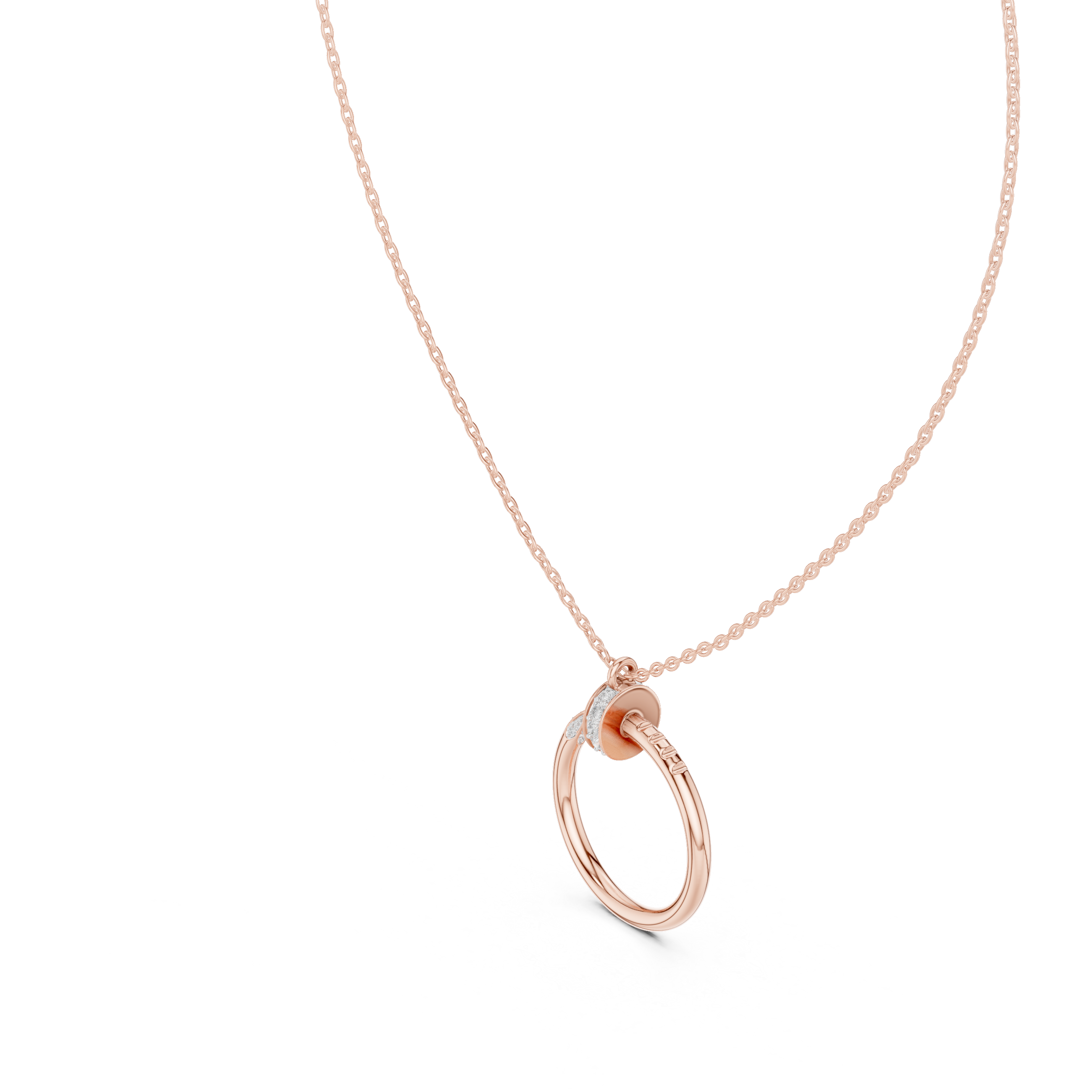 Coiled Nail Loop Diamond Pendant in Rose Gold - VYKA Diamonds