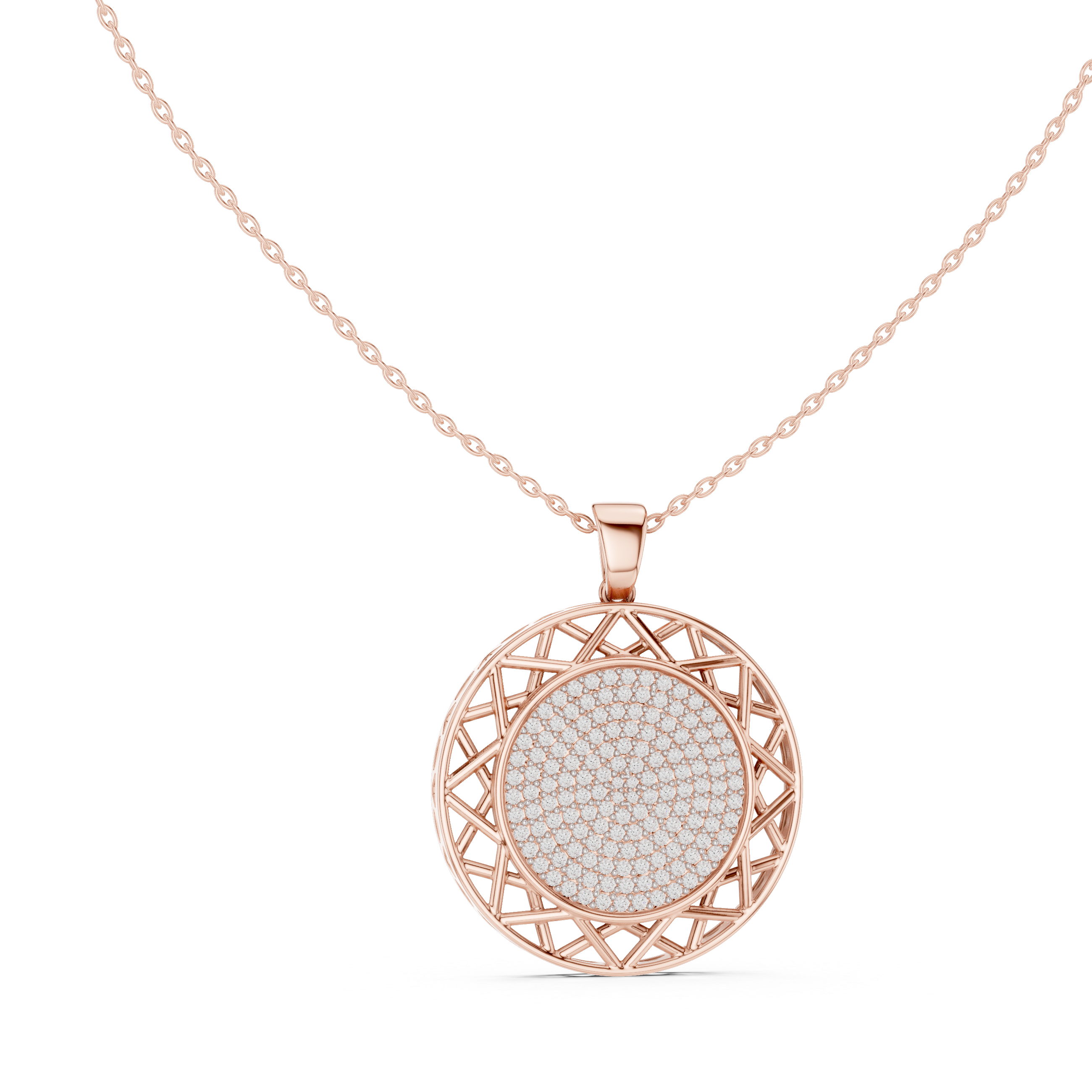 Lattice Medallion Diamond Pendant in Rose Gold - VYKA Diamonds