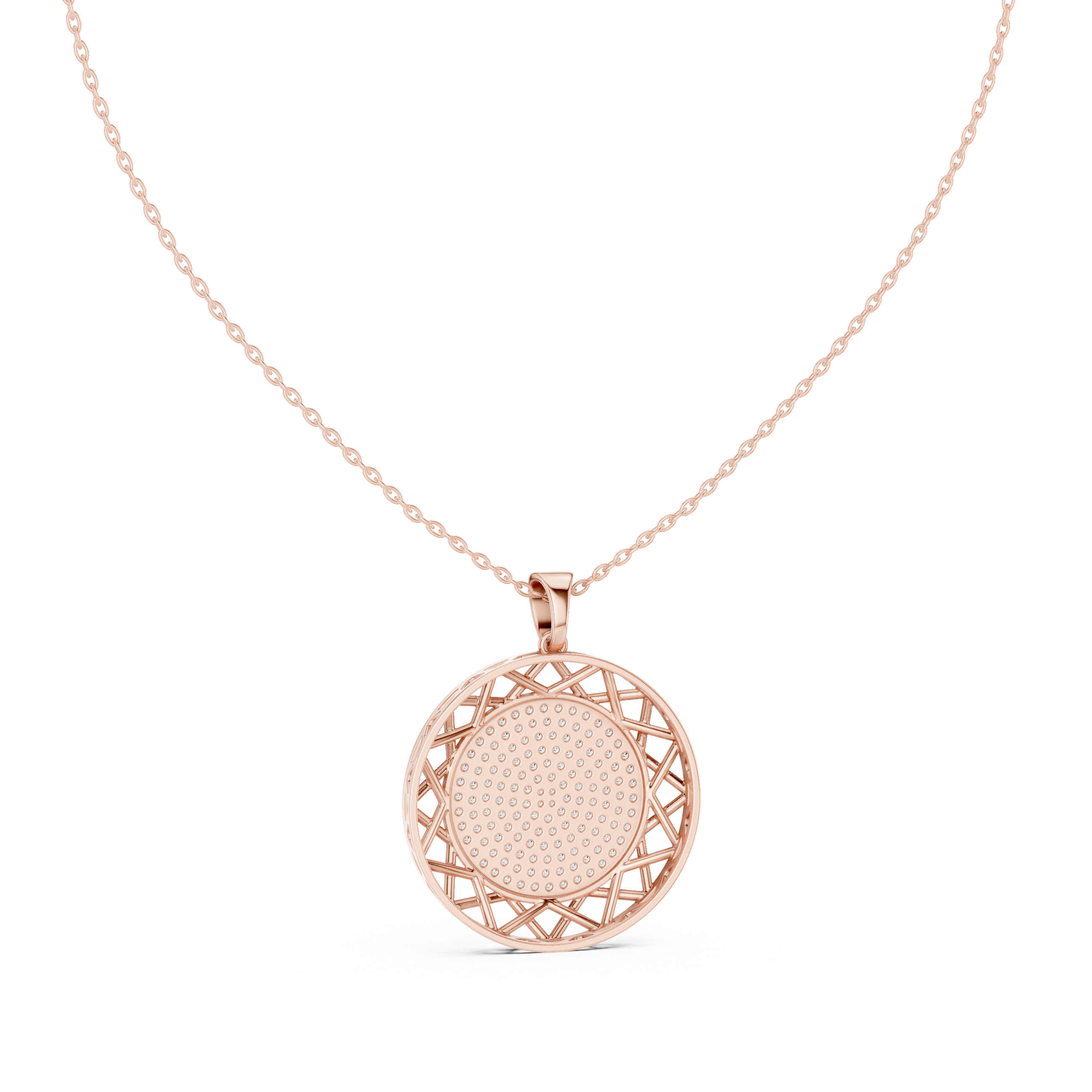 Lattice Medallion Diamond Pendant in Rose Gold - VYKA Diamonds