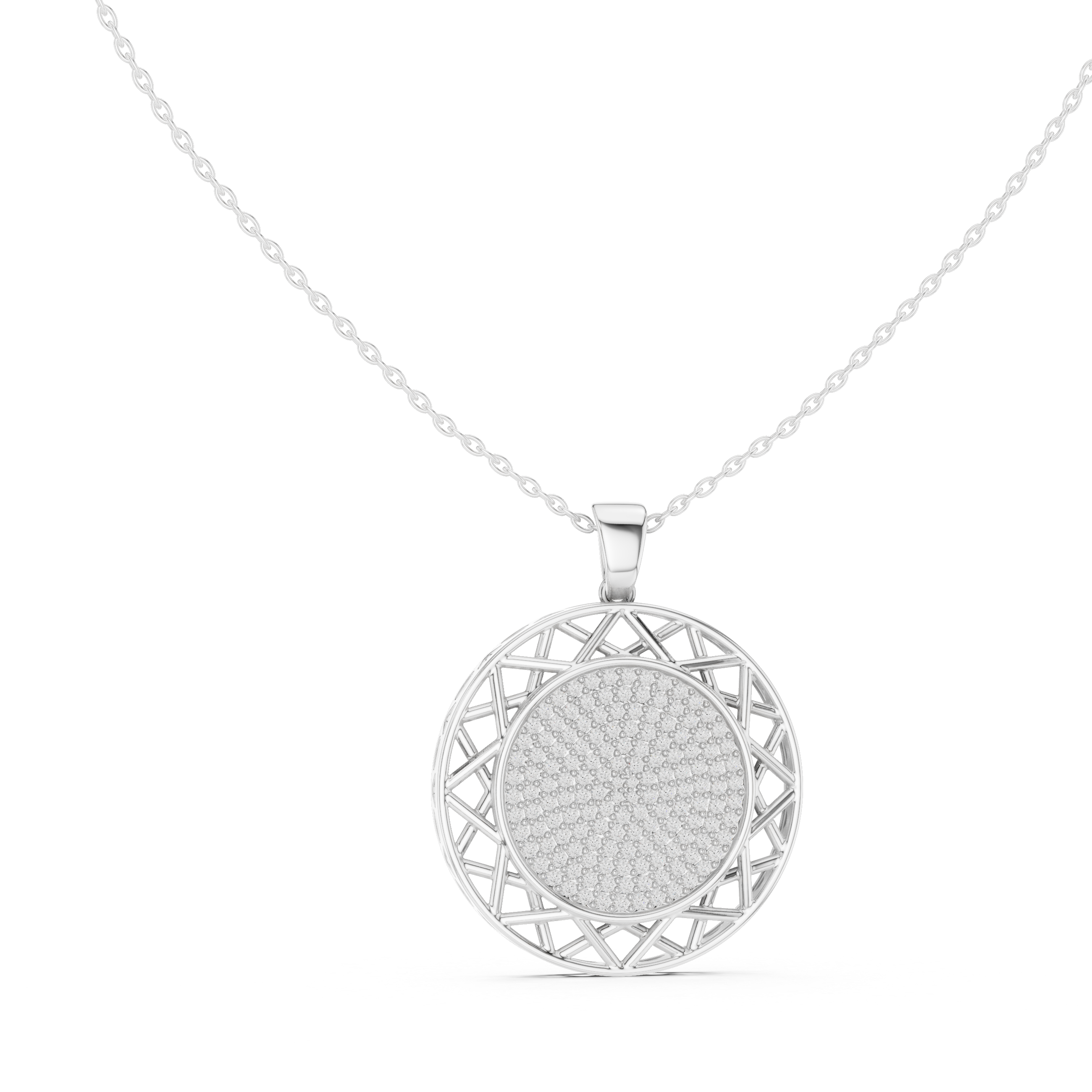 Lattice Medallion Diamond Pendant in White Gold - VYKA Diamonds