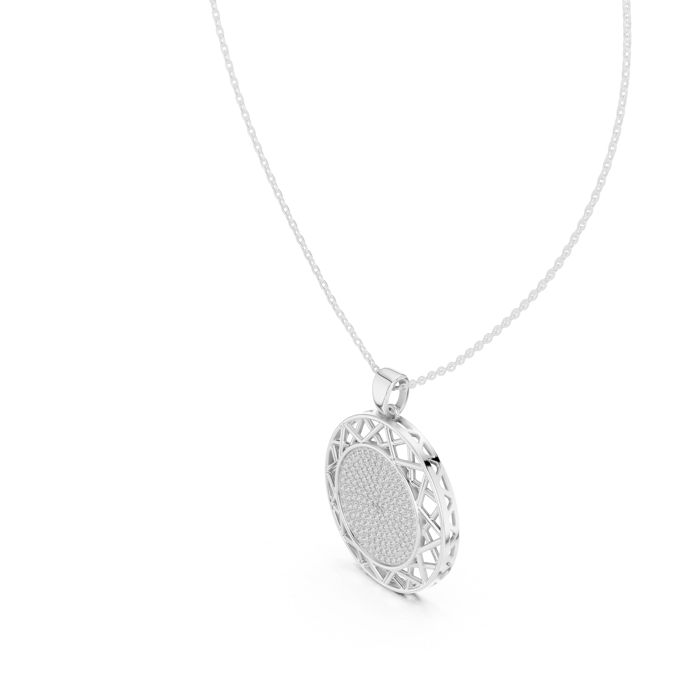 Lattice Medallion Diamond Pendant in White Gold - VYKA Diamonds