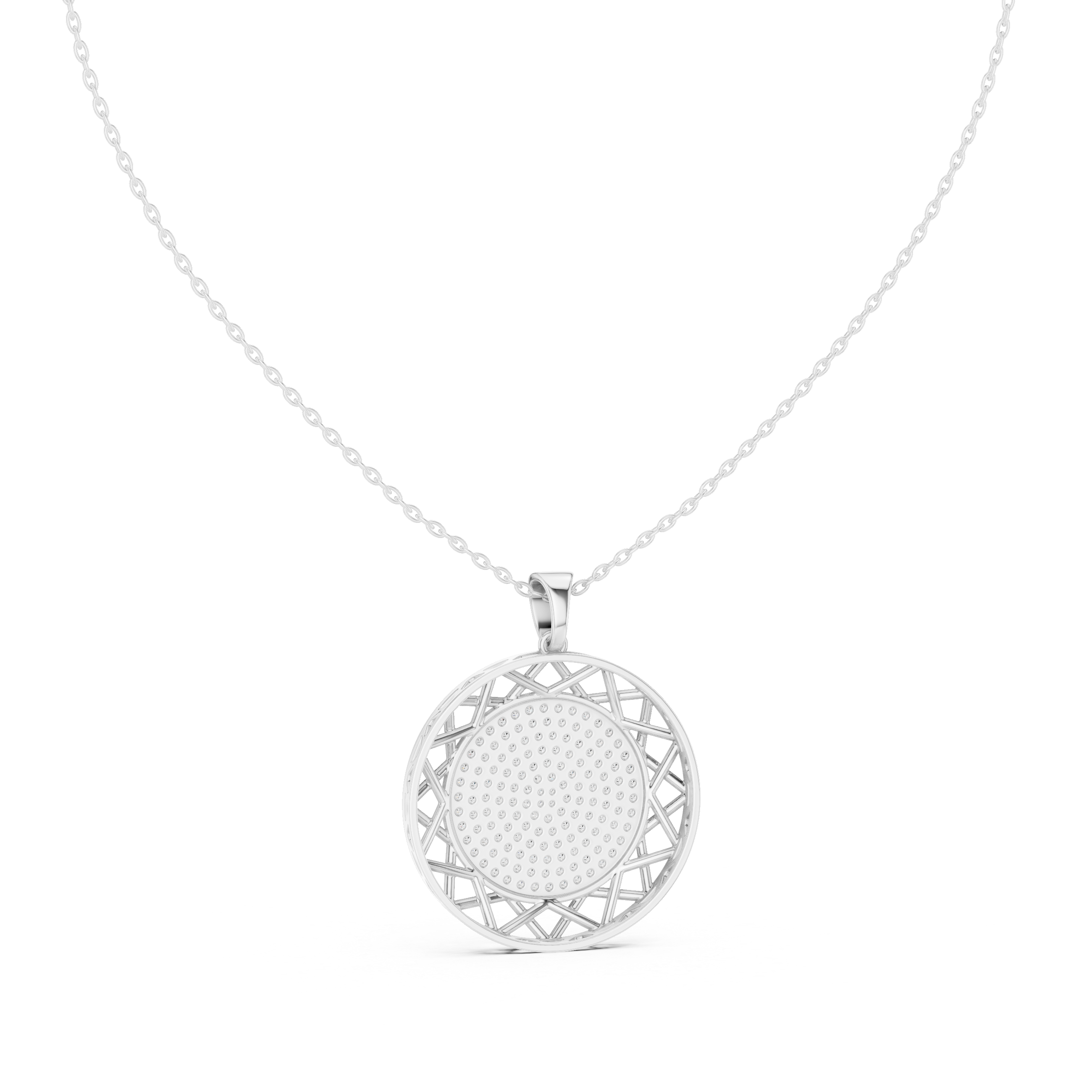 Lattice Medallion Diamond Pendant in White Gold - VYKA Diamonds