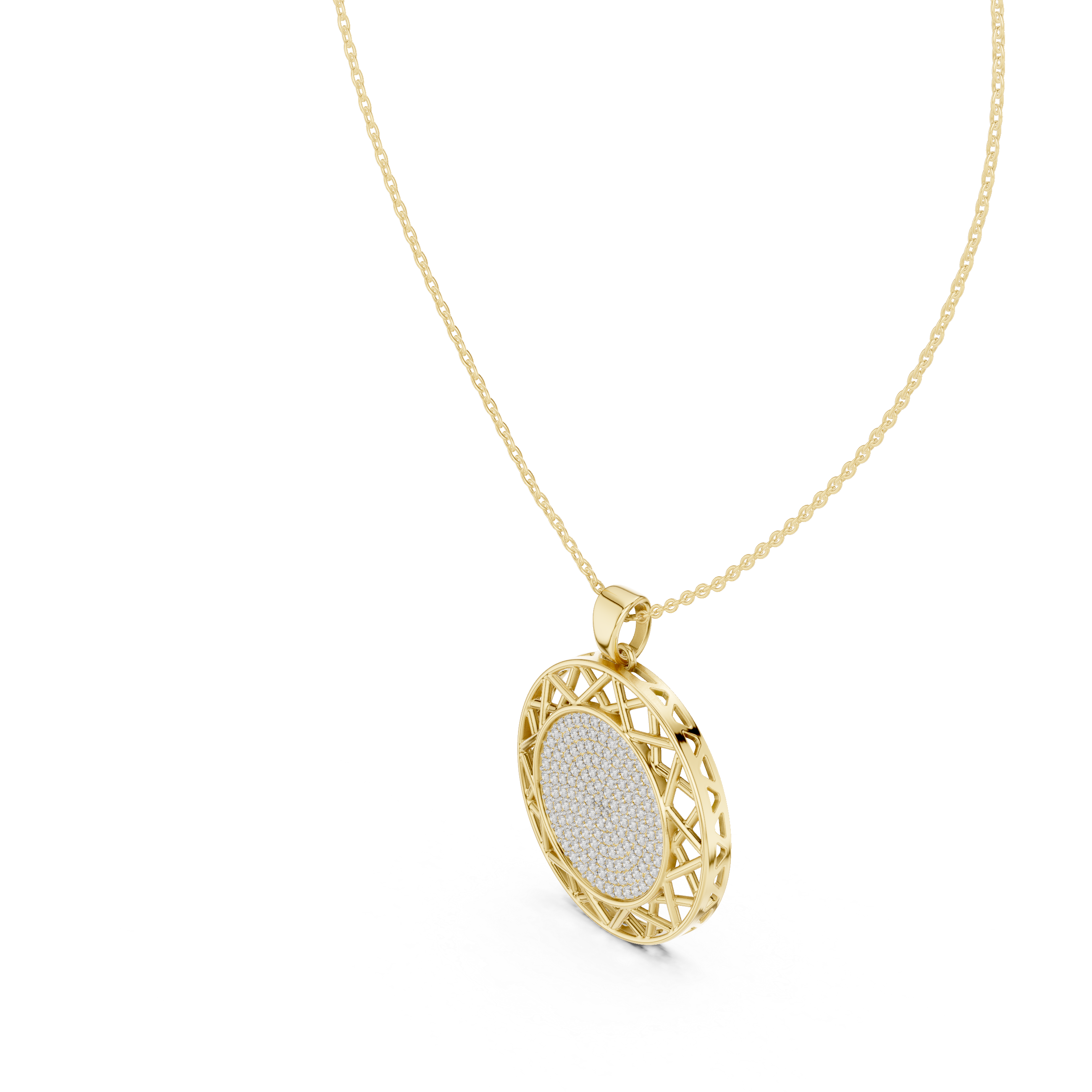 Lattice Medallion Diamond Pendant in Yellow Gold - VYKA Diamonds