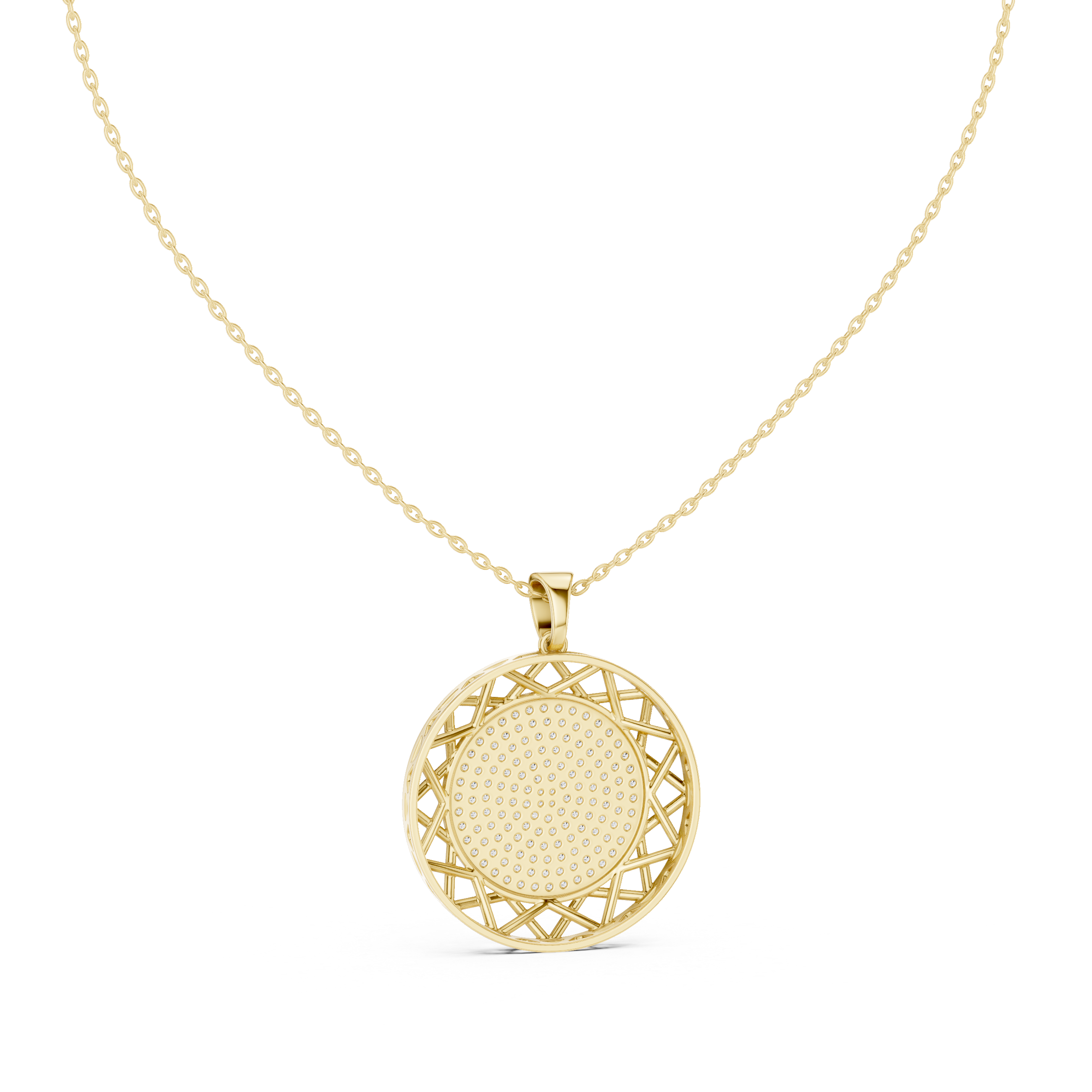 Lattice Medallion Diamond Pendant in Yellow Gold - VYKA Diamonds