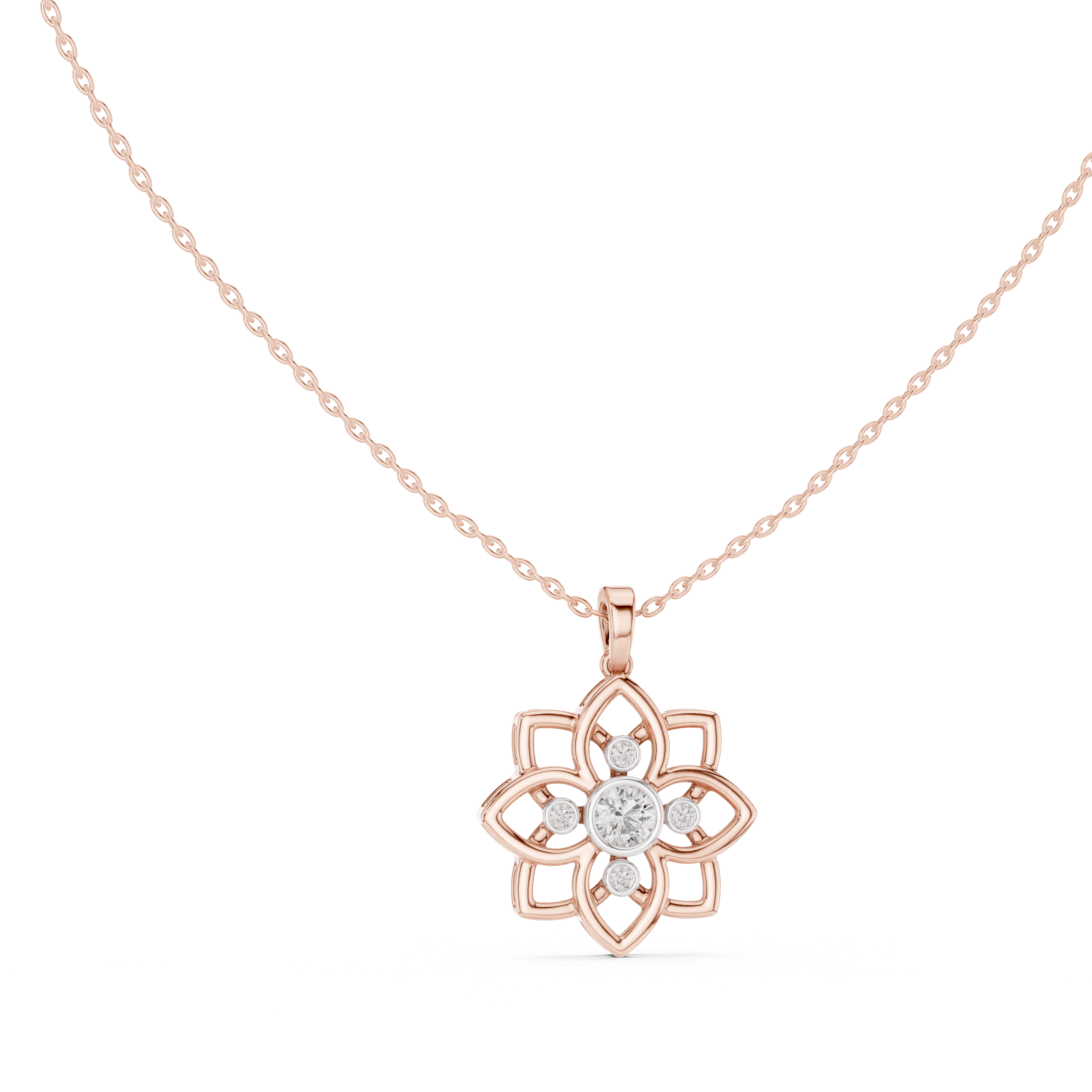 Open Bloom Diamond Pendant in Rose Gold - VYKA Diamonds