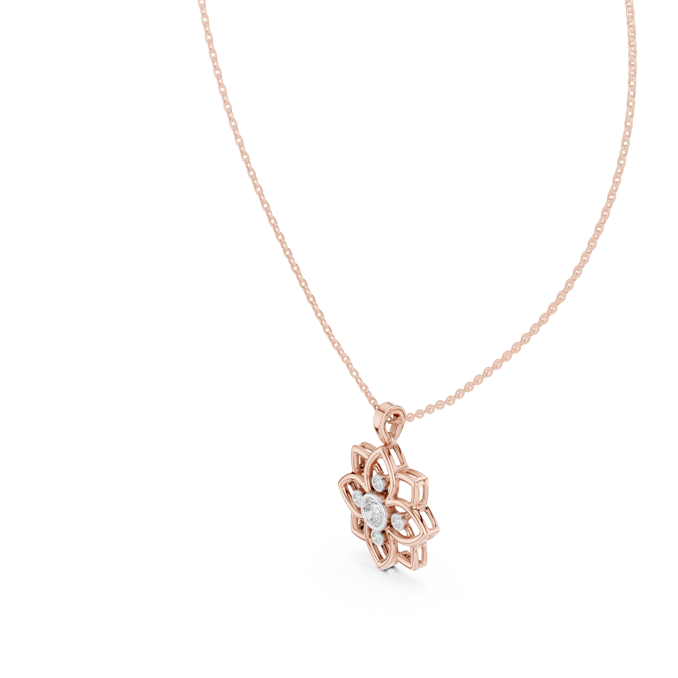 Open Bloom Diamond Pendant in Rose Gold - VYKA Diamonds
