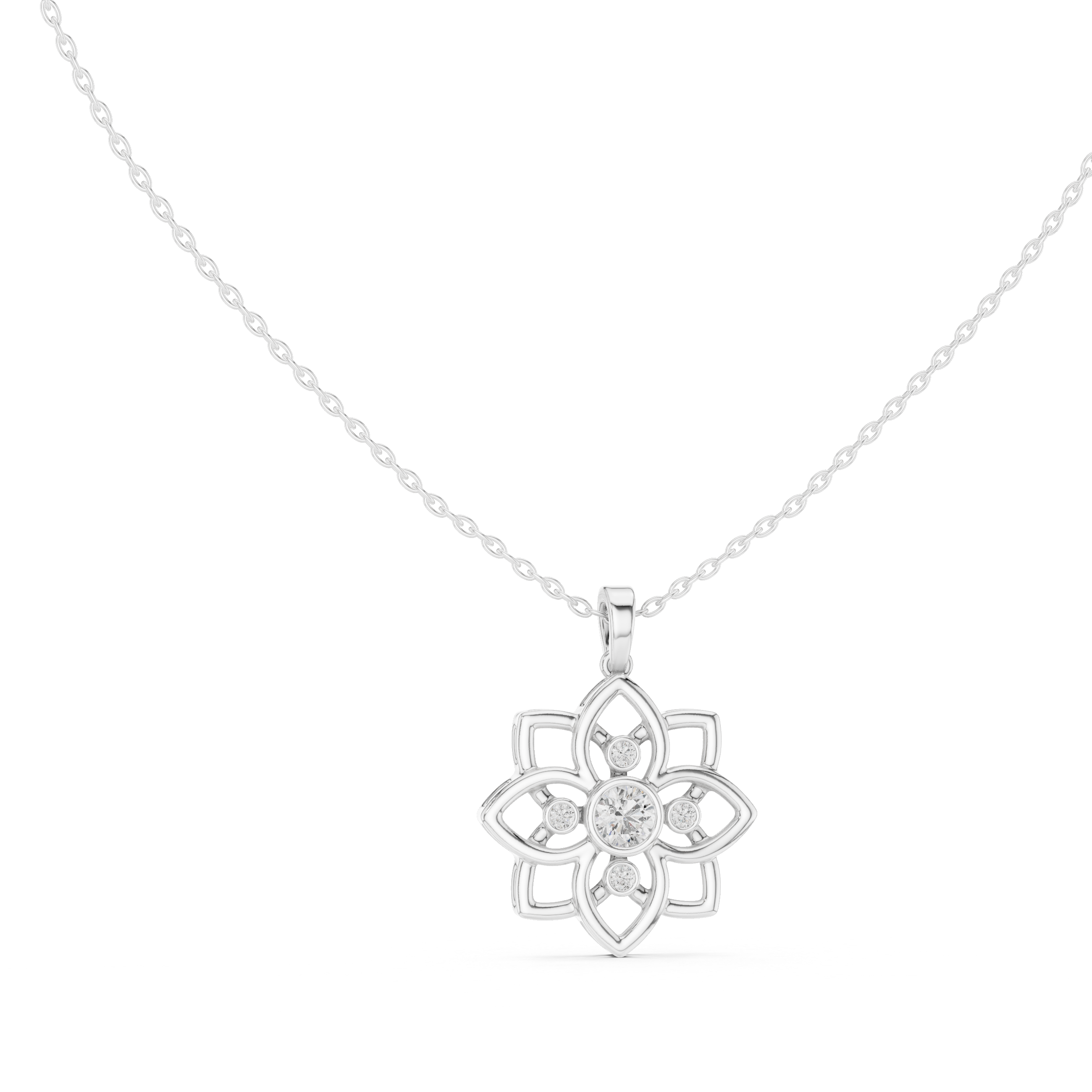 Open Bloom Diamond Pendant in White Gold - VYKA Diamonds