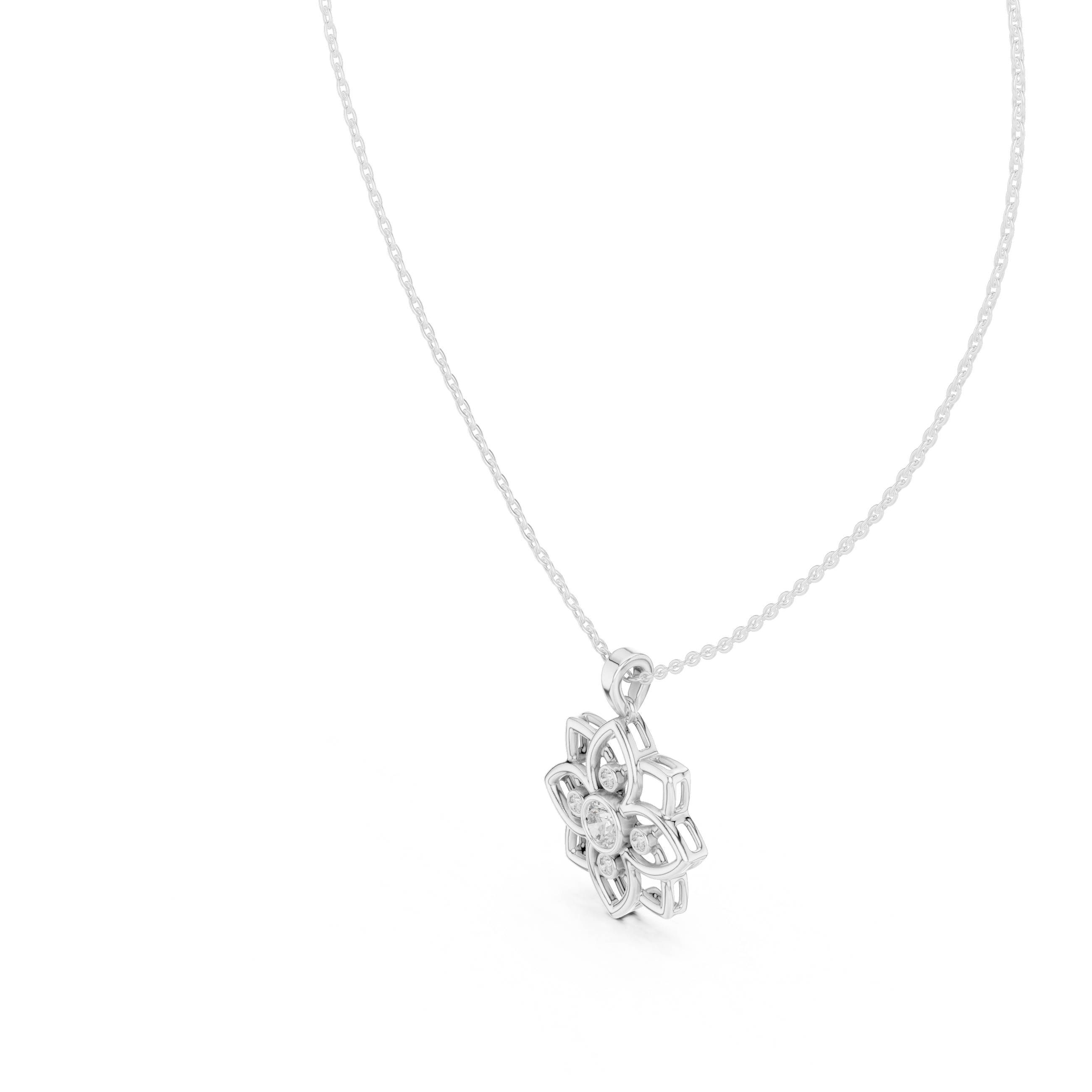 Open Bloom Diamond Pendant in White Gold - VYKA Diamonds