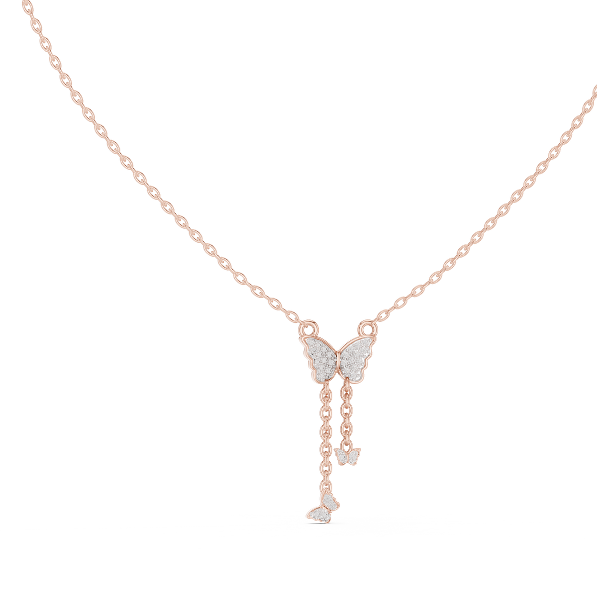 عقد لارييت بفراشة من ألماس الباڤيه in Rose Gold - VYKA Diamonds