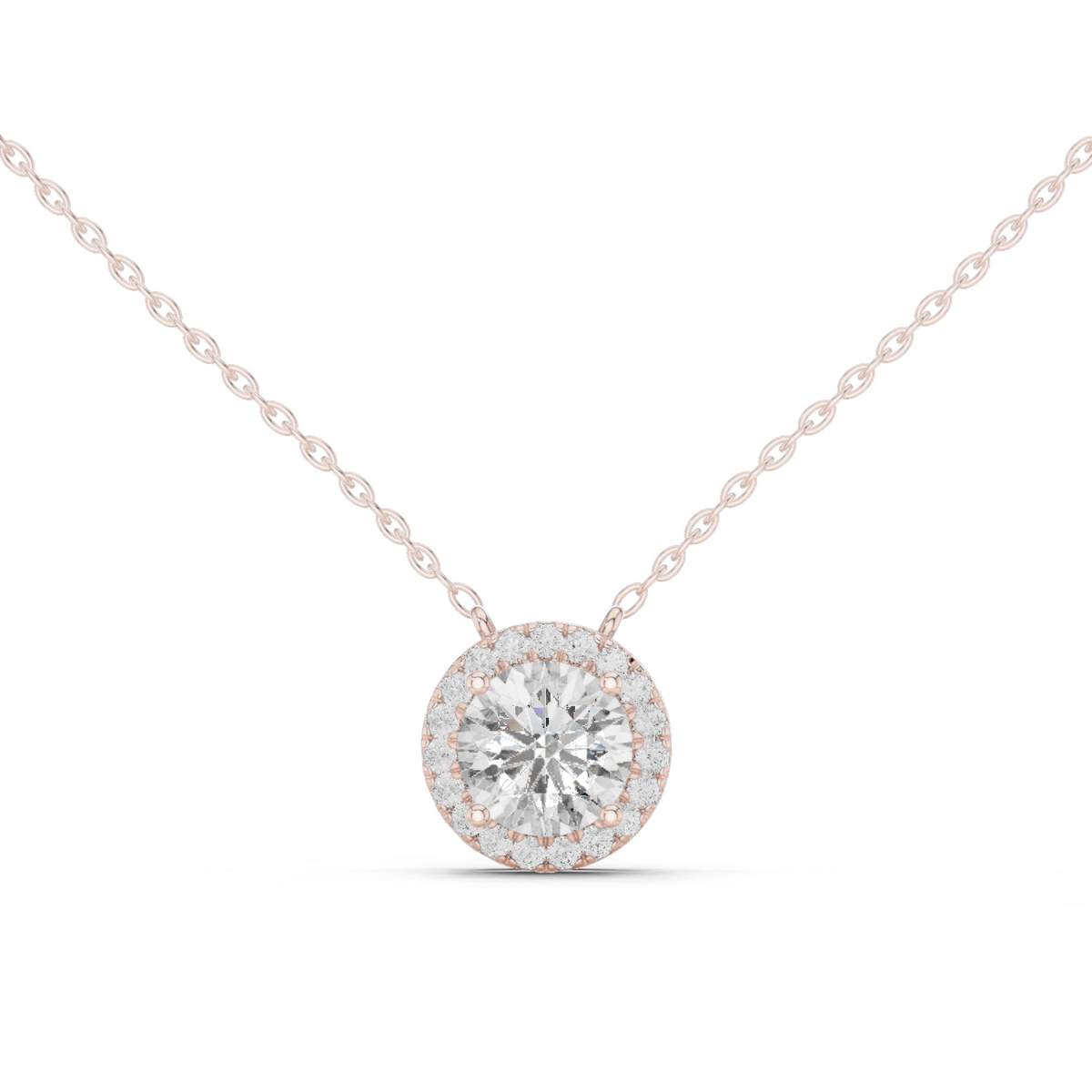 عقد بألماسة مستديرة بهالة in Rose Gold - VYKA Diamonds