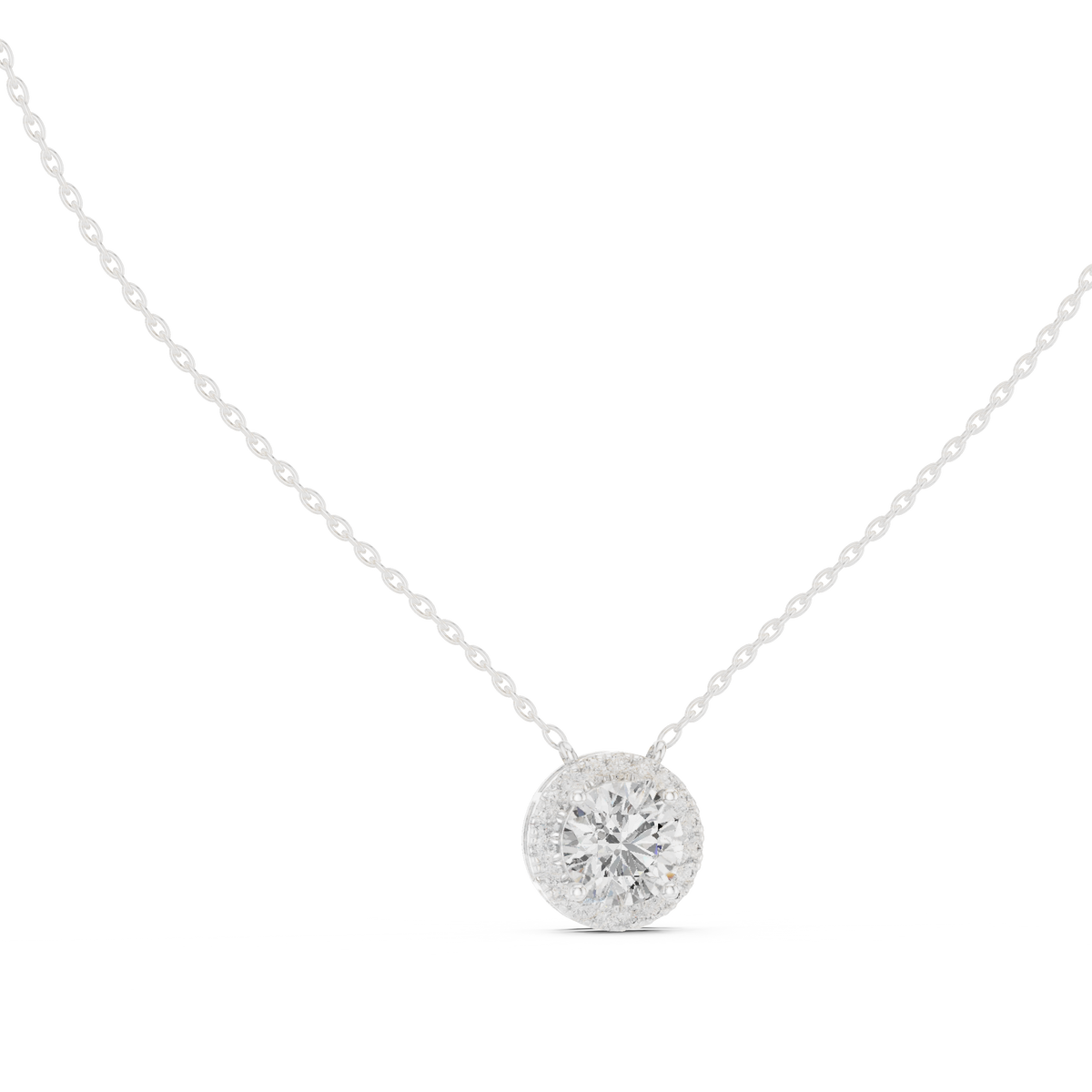 عقد بألماسة مستديرة بهالة in White Gold - VYKA Diamonds