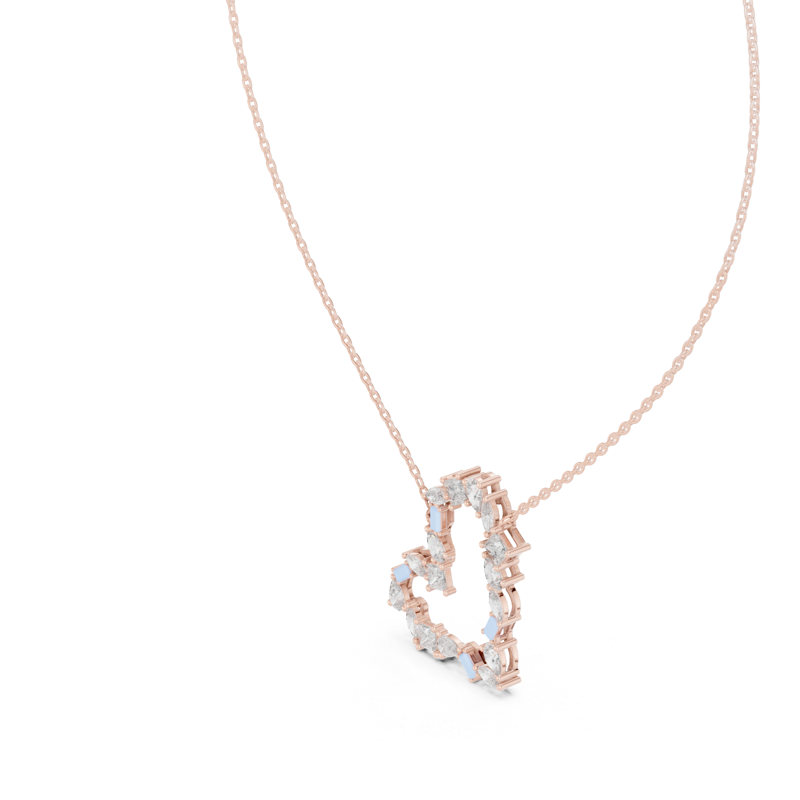تعليقة الباغيت ألماسية المفتوحة على شكل قلب in Rose Gold - VYKA Diamonds