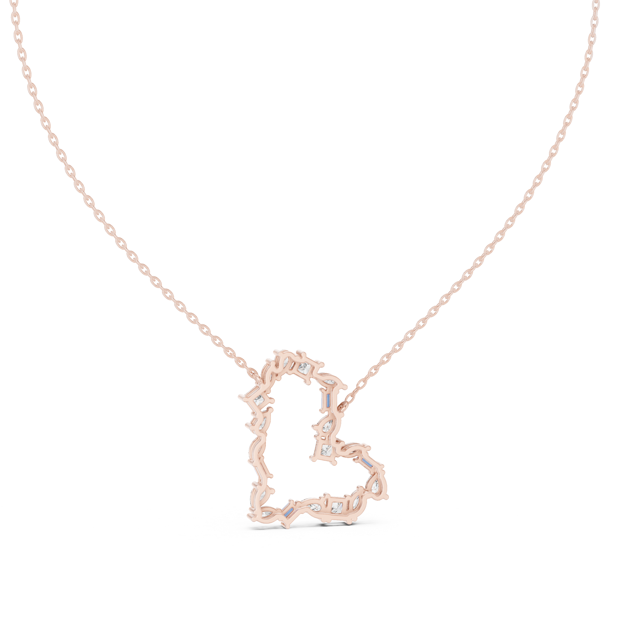 تعليقة الباغيت ألماسية المفتوحة على شكل قلب in Rose Gold - VYKA Diamonds