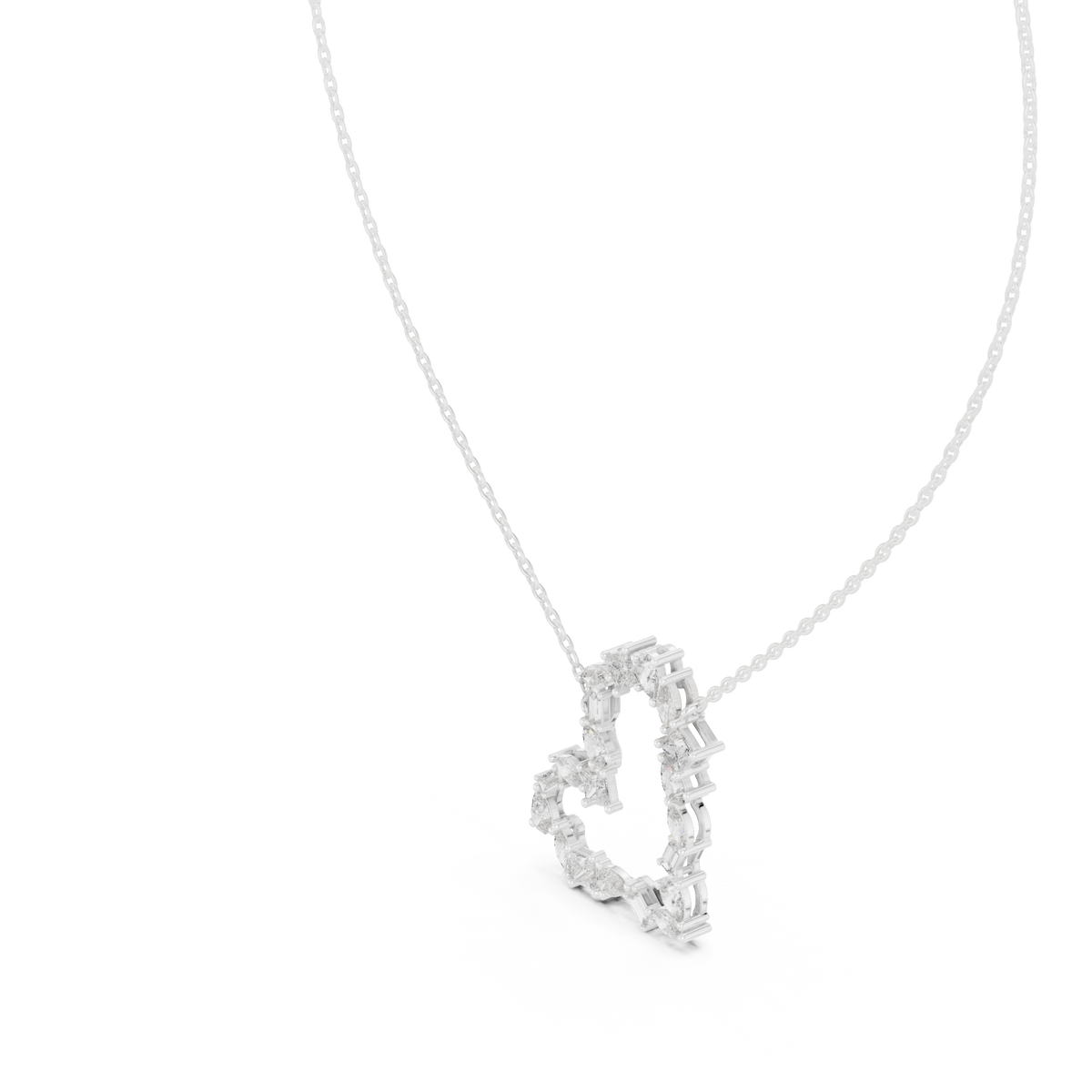Baguette Open Heart Diamond Pendant