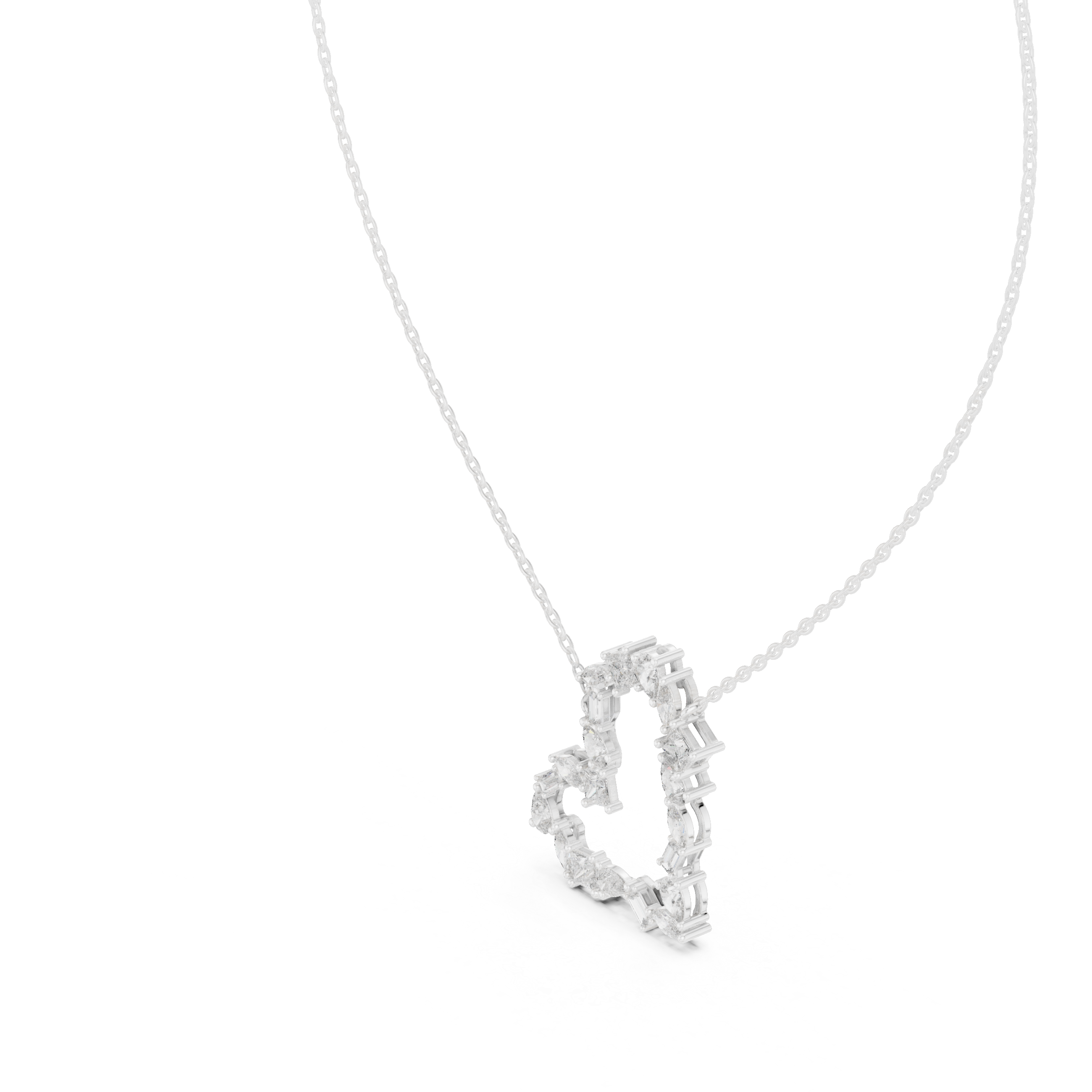 تعليقة الباغيت ألماسية المفتوحة على شكل قلب in White Gold - VYKA Diamonds