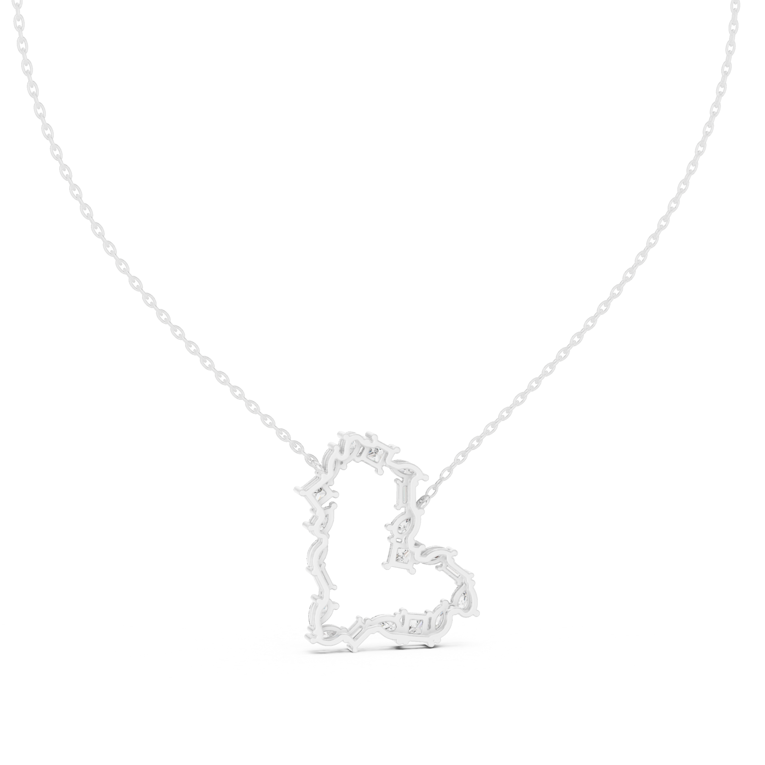 تعليقة الباغيت ألماسية المفتوحة على شكل قلب in White Gold - VYKA Diamonds