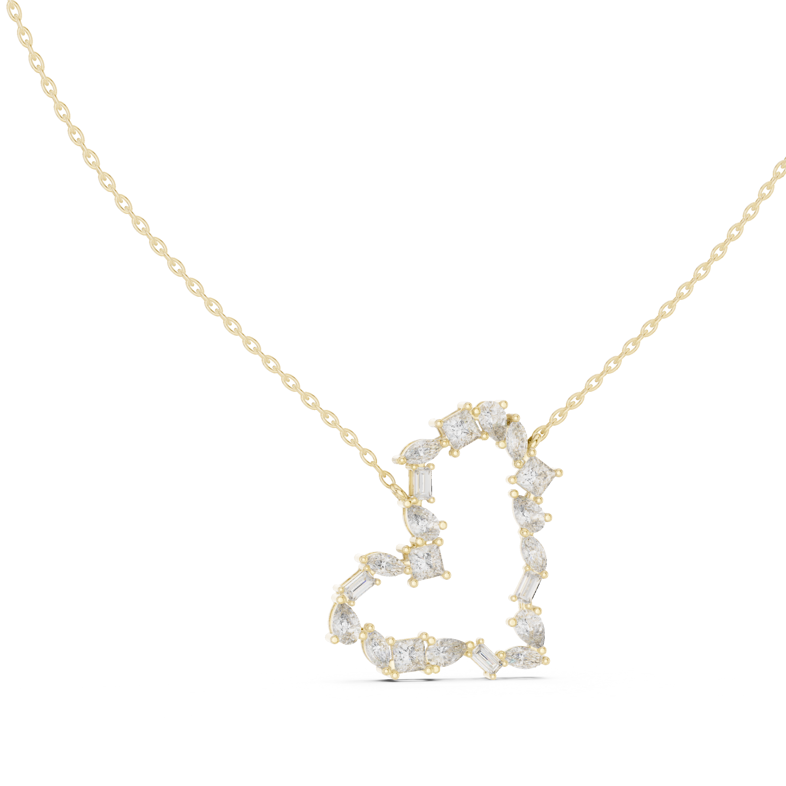 تعليقة الباغيت ألماسية المفتوحة على شكل قلب in Yellow Gold - VYKA Diamonds