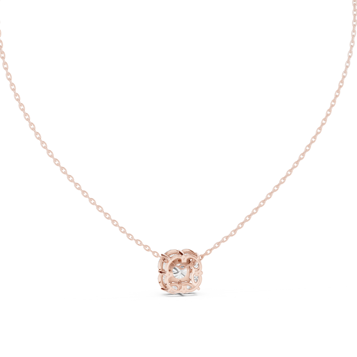 عقد بألماسة كوشن وهالة كمثرى in Rose Gold - VYKA Diamonds