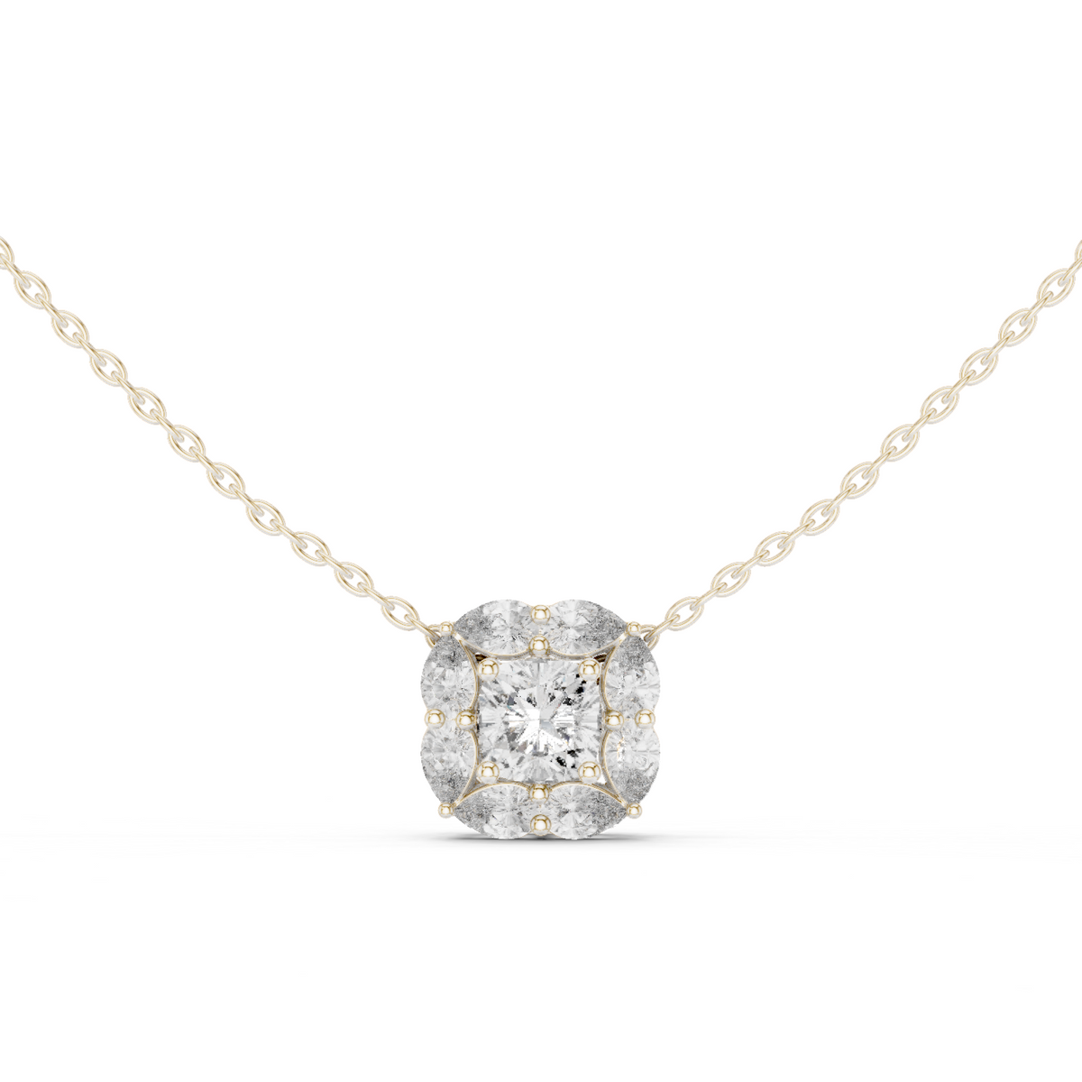 عقد بألماسة كوشن وهالة كمثرى in White Gold - VYKA Diamonds