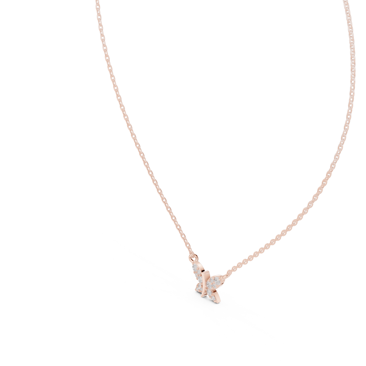 عقد بفراشة من ألماس الباڤيه in Rose Gold - VYKA Diamonds