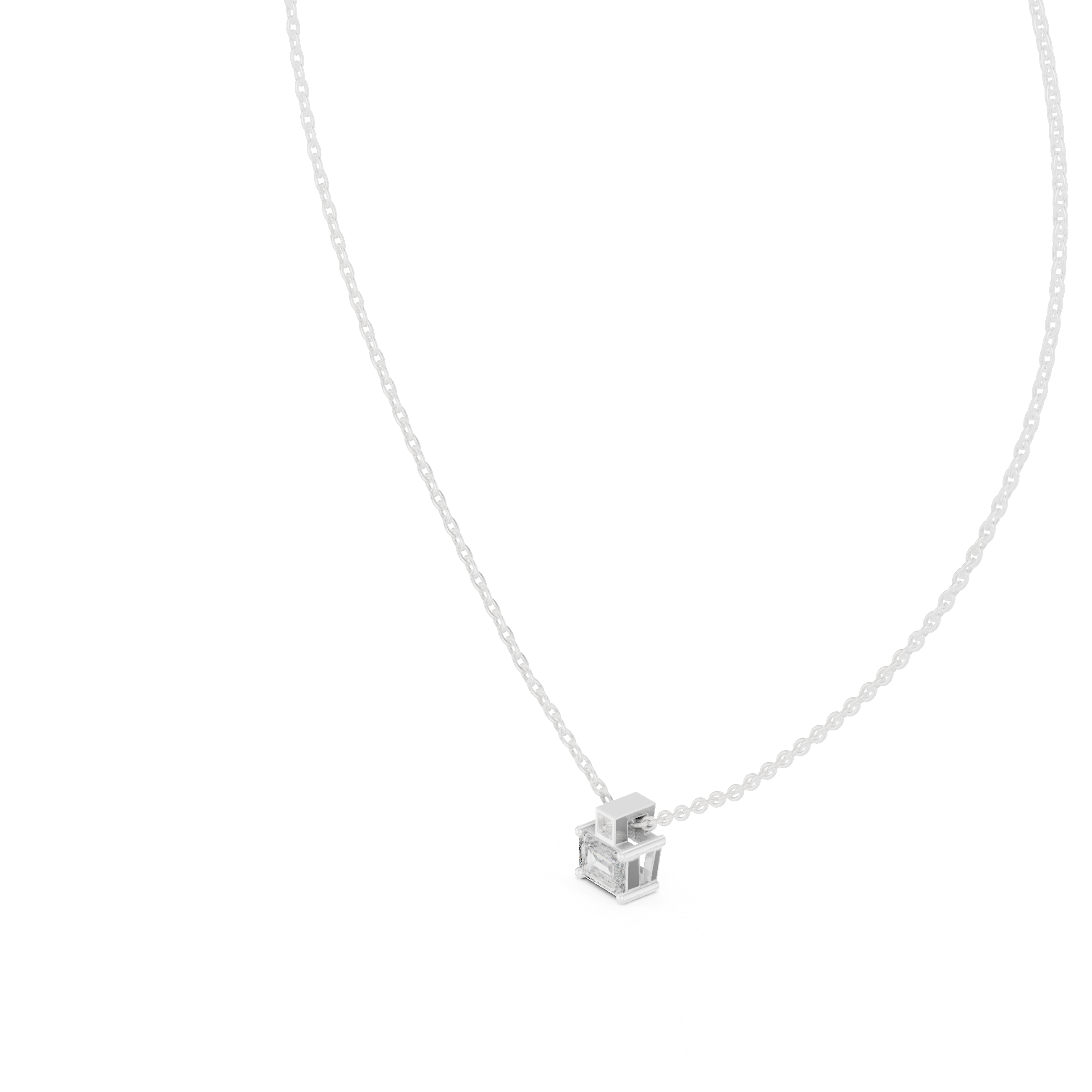 تعليقة ألماس سوليتير صغيرة بقطع الزمرد in White Gold - VYKA Diamonds