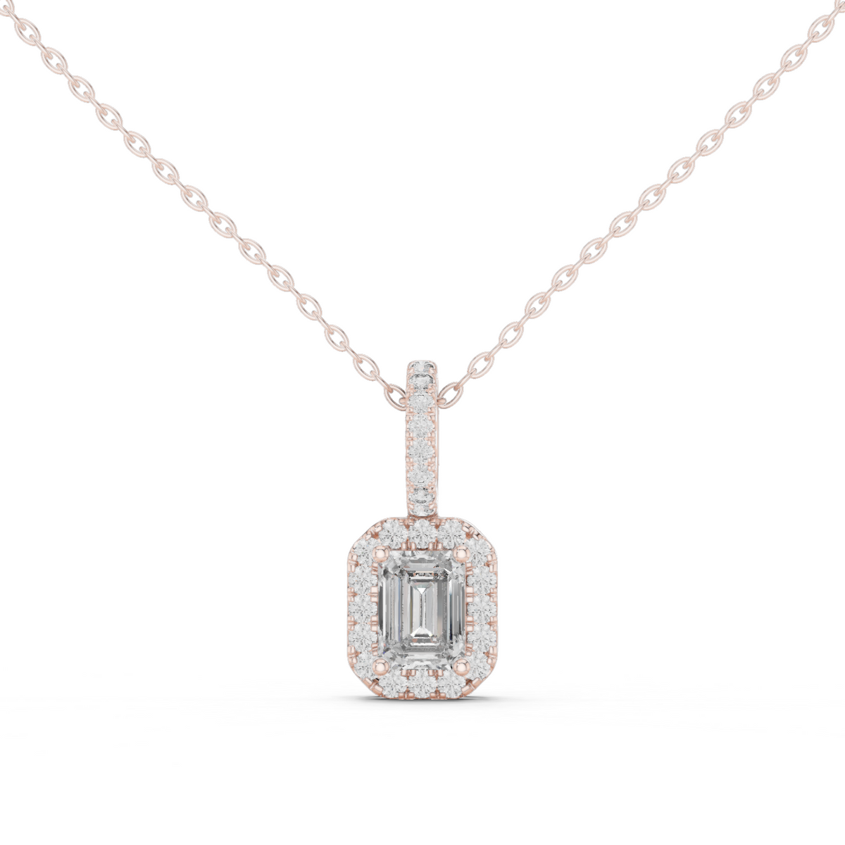 Emerald Cut Halo Diamond Pendant