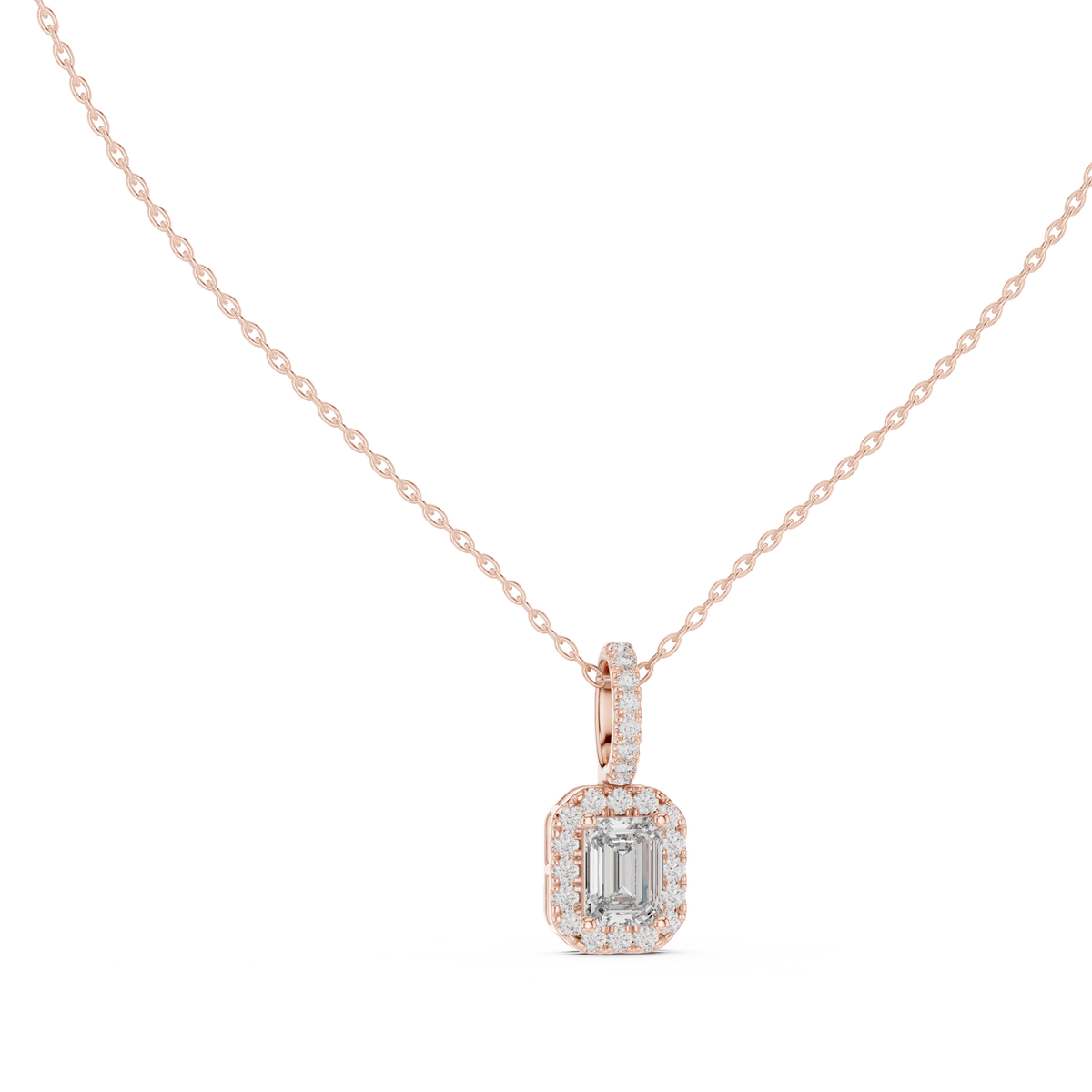 Emerald Cut Halo Diamond Pendant